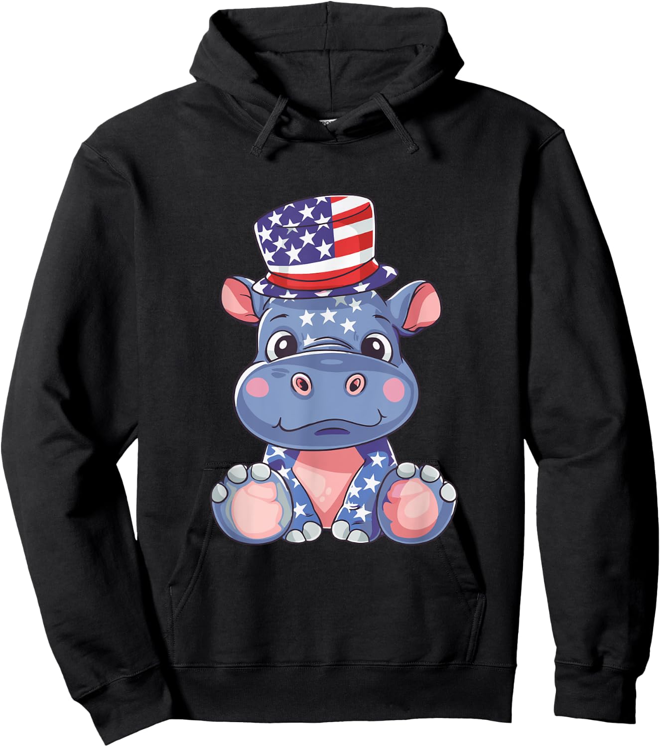 Cute Hippo USA Flag | 4th Of July Hoodie - Hoodie | Black