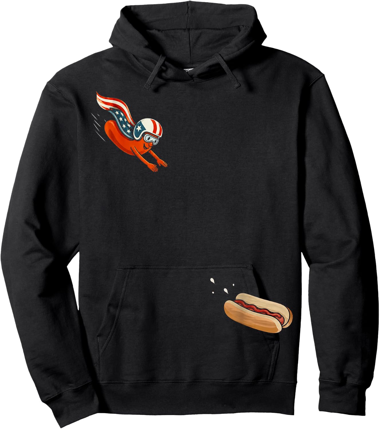Hotdog Freedom Dive Patriotic Hot Dog Skydiving Into Bun Hoodie - Hoodie | Black
