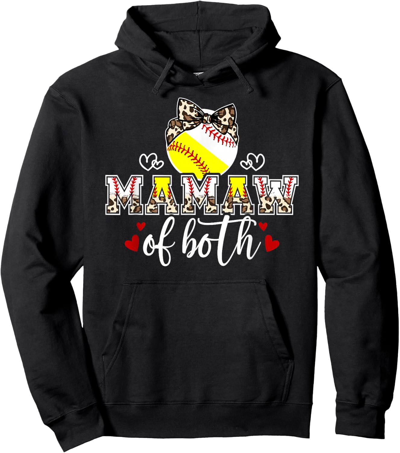 Mamaw Of Both Leopard Softball Baseball Mamaw Grandma Hoodie - Hoodie | Black