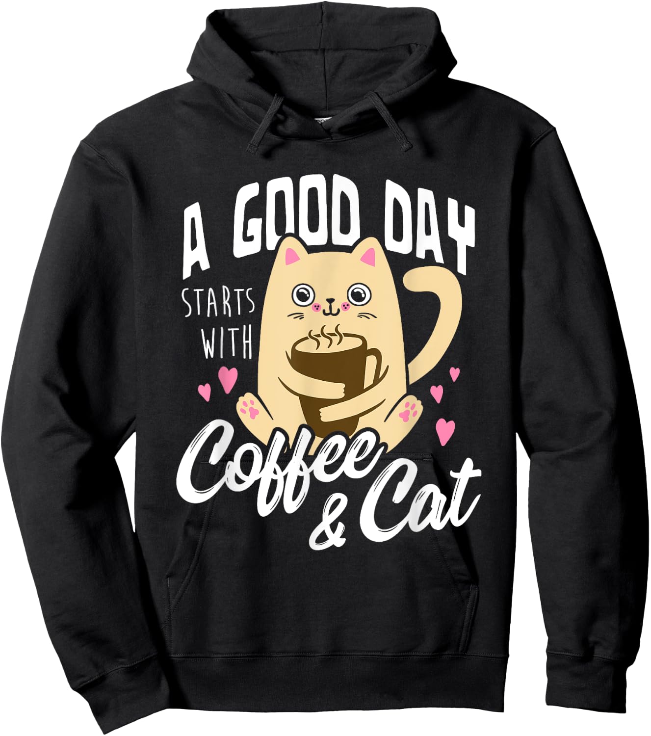 Cat & Coffee Mug - Funny Cat Lover Gift Women Hoodie - Hoodie | Black