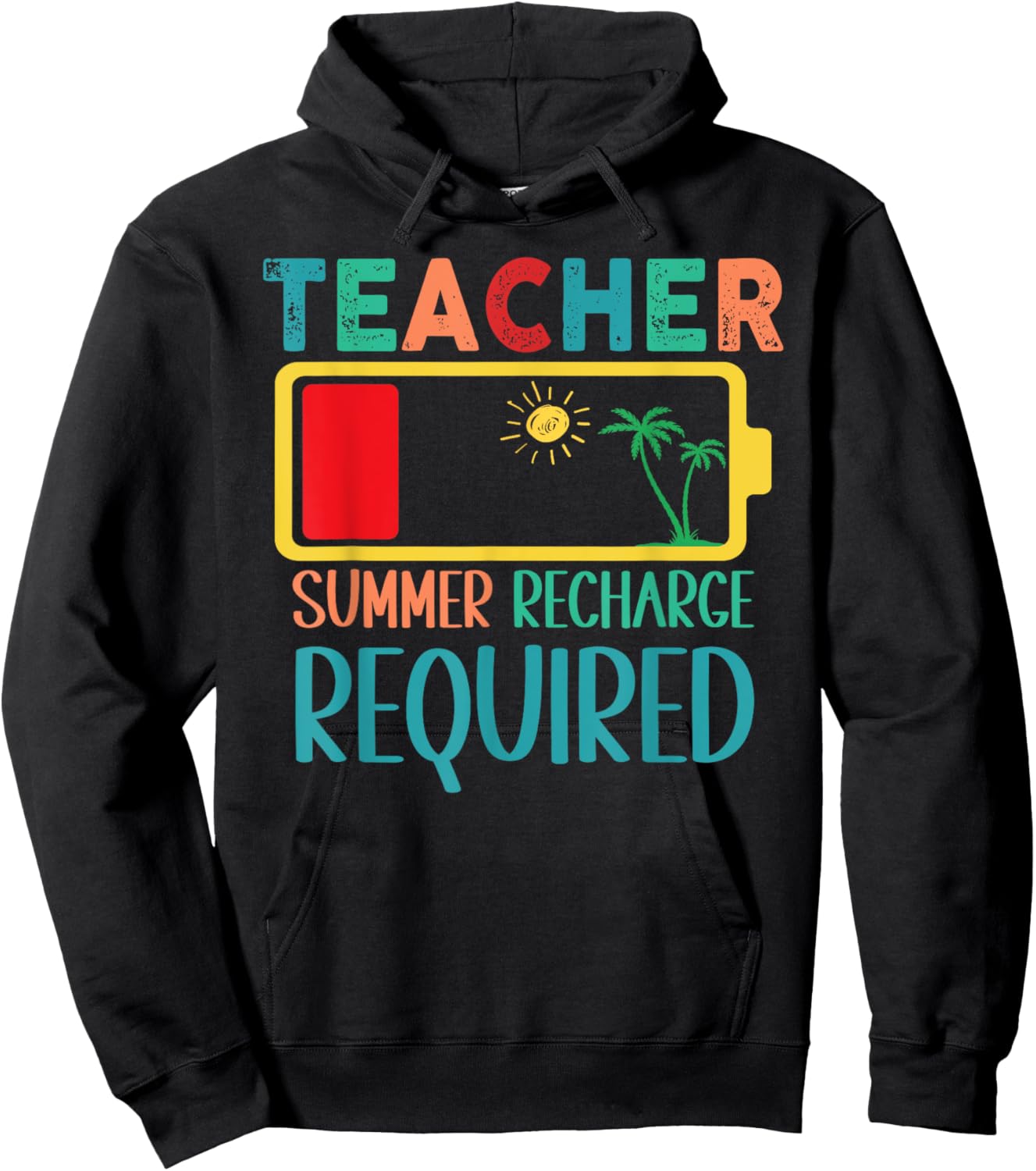 Teacher Summer Recharge Required Funny Last day of School Women Girls Kids Hoodie - Hoodie | Black
