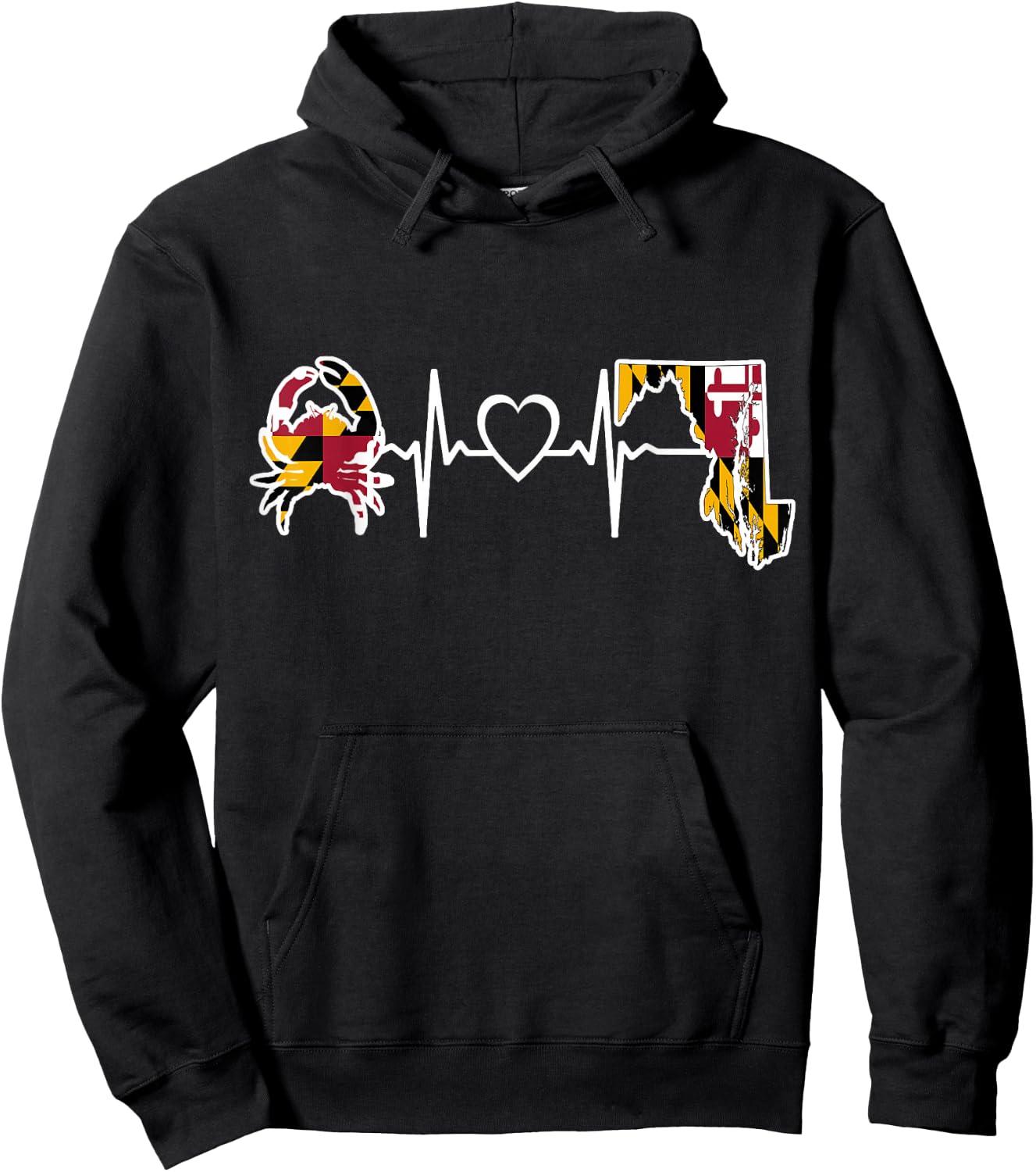 Maryland Flag Shirt Maryland Crab State Flag Heartbeat Hoodie - Hoodie | Black