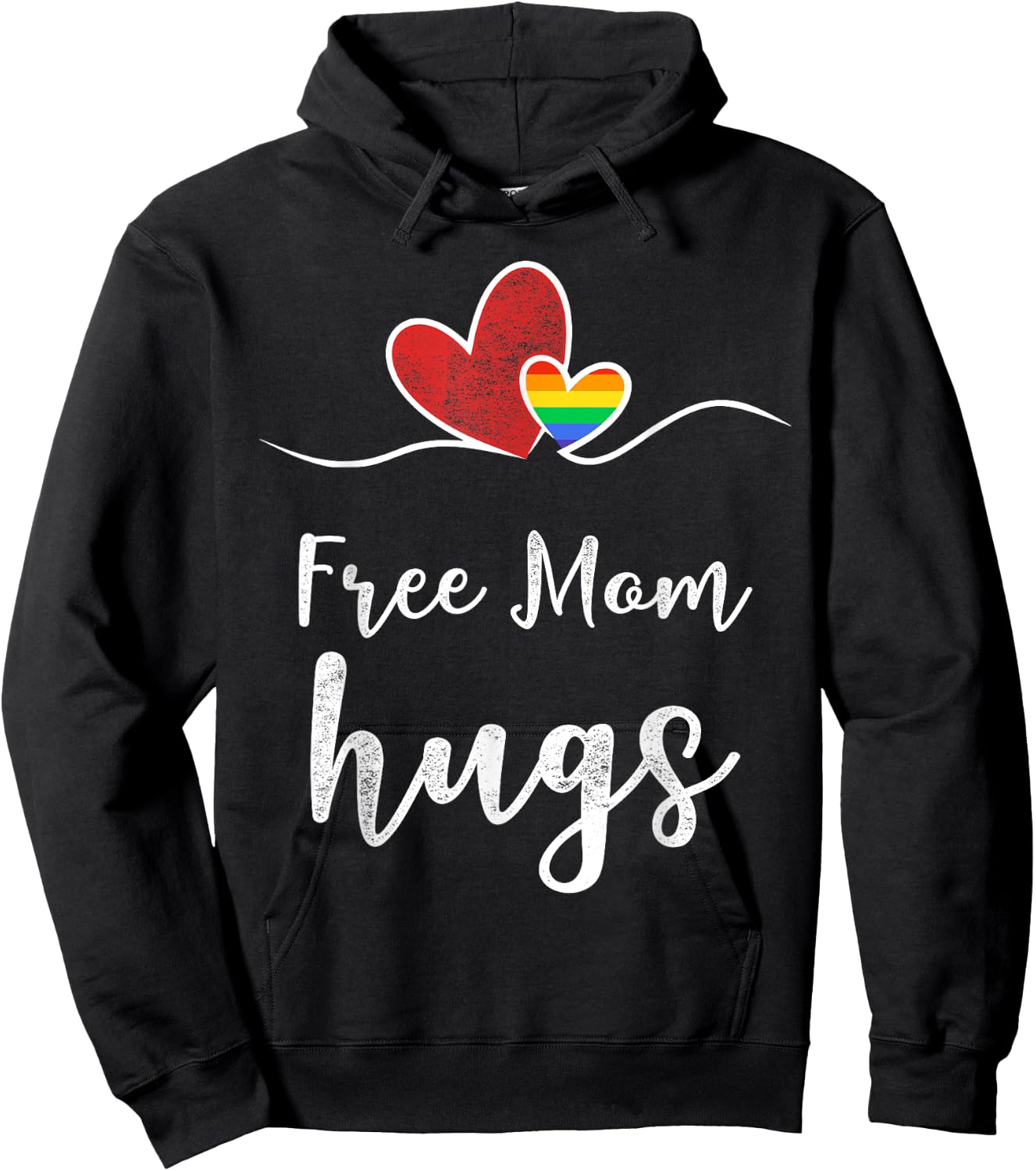 Women Heart Free Mom Hugs Rainbow Hoodie - Hoodie | Black