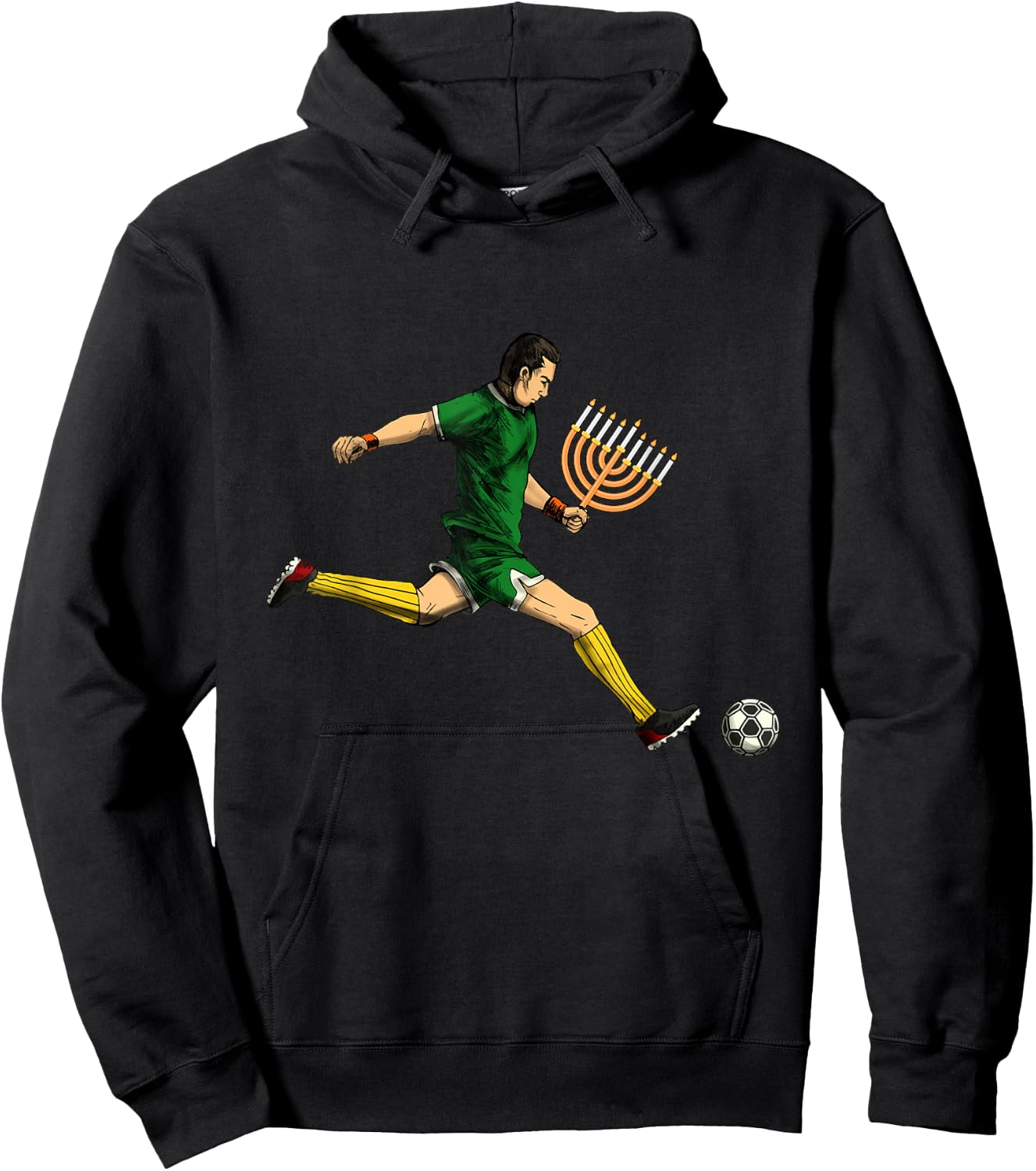 Soccer Player Menorah Hanukkah Sport Chanukah Jewish Holiday Hoodie - Hoodie | Black