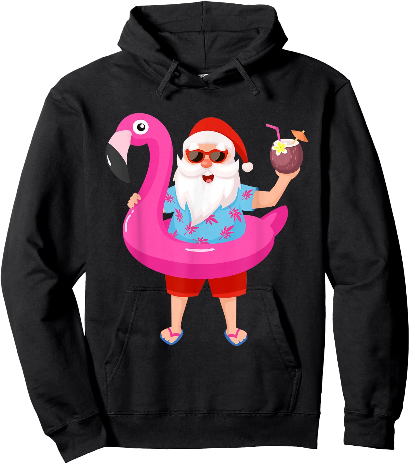 Funny Christmas in July Summer Flamingo Float Xmas Men Women Hoodie - Hoodie | Black