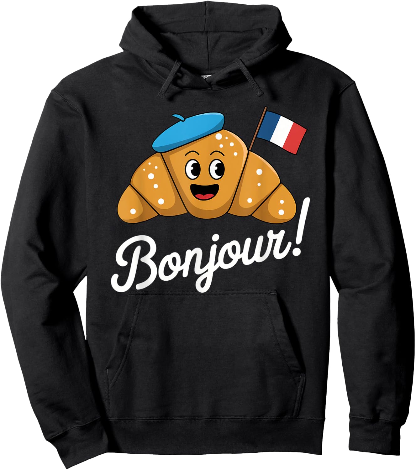 Hello Croissant Cartoon French Pastry Humor Croissant Cute Hoodie - Hoodie | Black