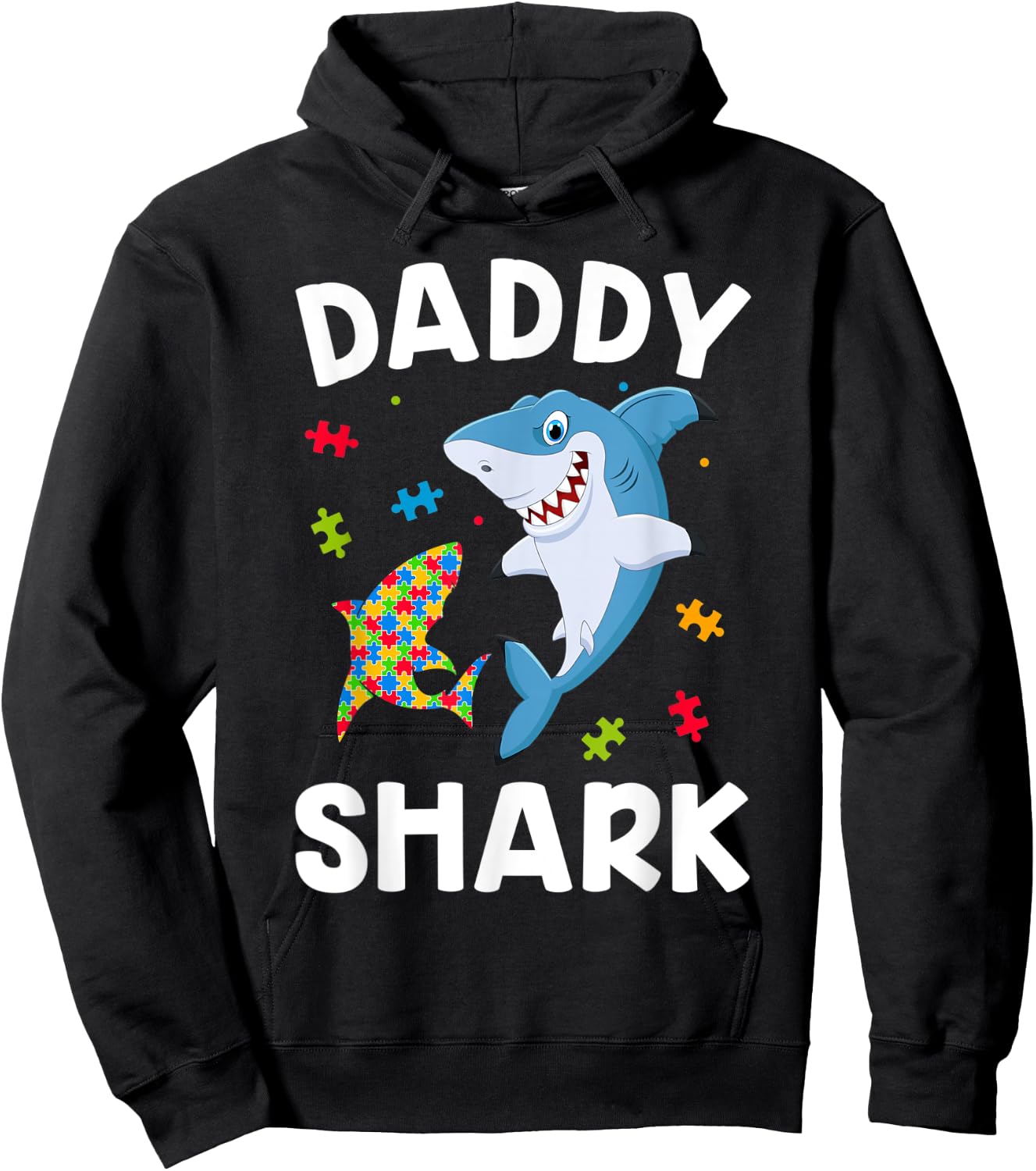 Daddy Shark Funny Father Autism Awareness Day Gift Dad Hoodie - Hoodie | Black
