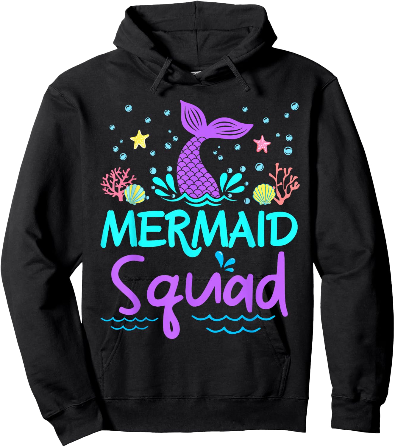Mermaid Squad Birthday Girl Women Kids Family Matching Party Hoodie - Hoodie | Black