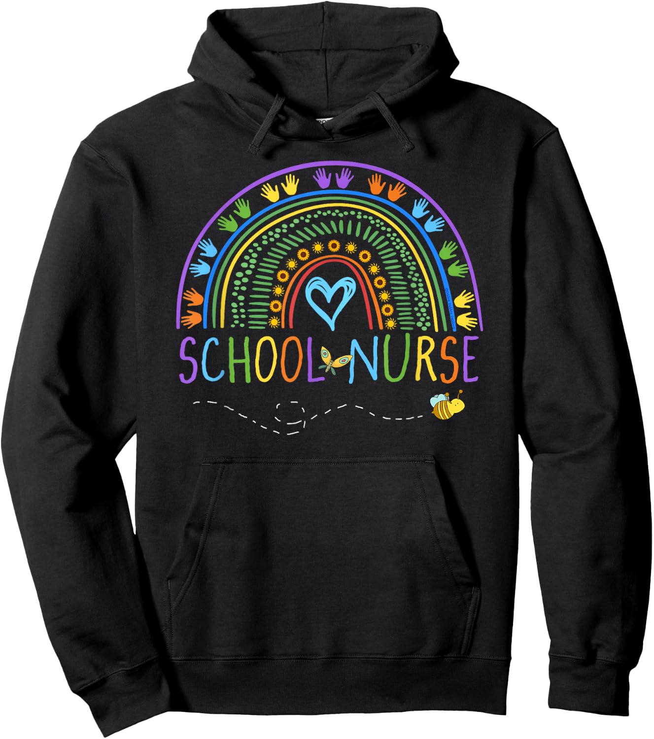 School Nurse Rainbow with Little Hands - School Nurse Hoodie - Hoodie | Black