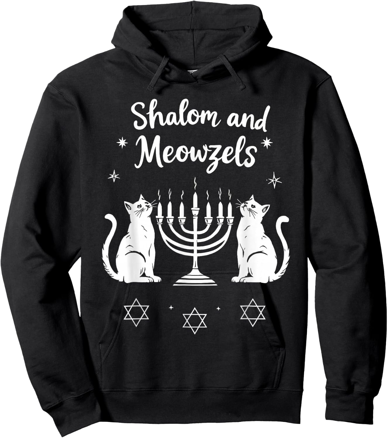 Shalom and Meowzels Funny Jewish Cat Hanukkah Hoodie - Hoodie | Black