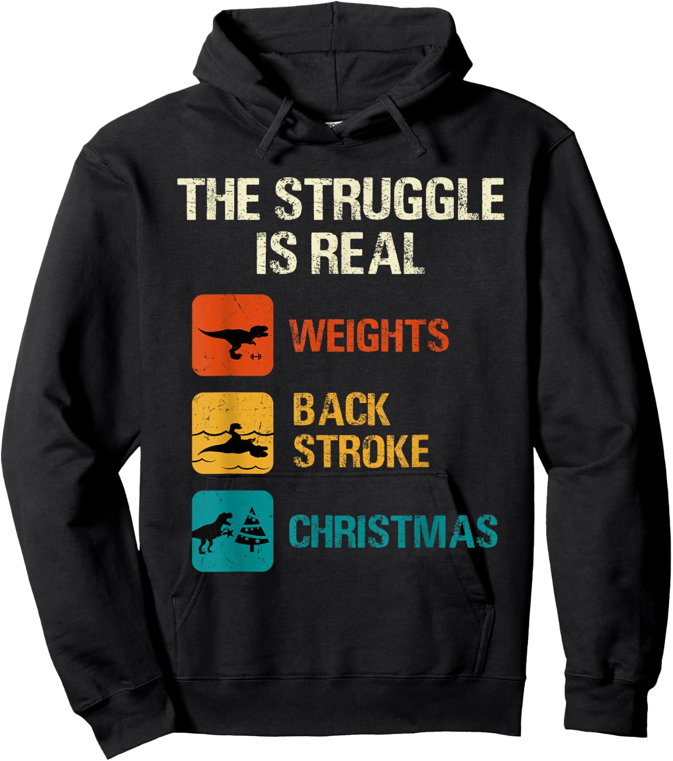 The struggle is real Funny T-Rex Dinosaur Retro Vintage Hoodie - Hoodie | Black