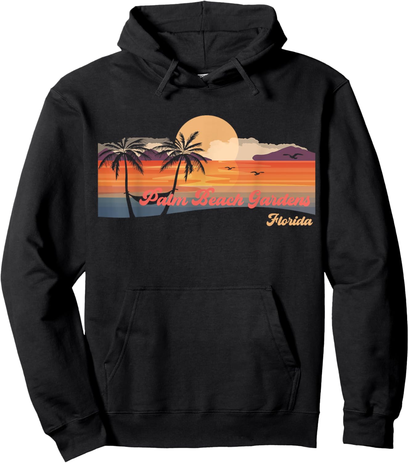 Vintage Palm Beach Gardens Florida Beach Men Women Hoodie - Hoodie | Black