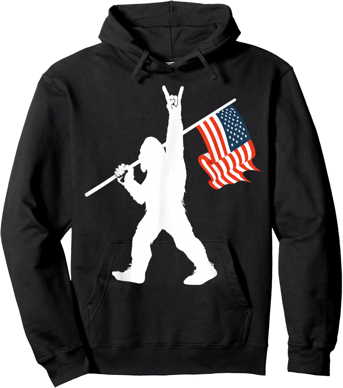 Big Foot Bigfoot Sasquatch American Flag Patriotic 4th July Hoodie - Hoodie | Black