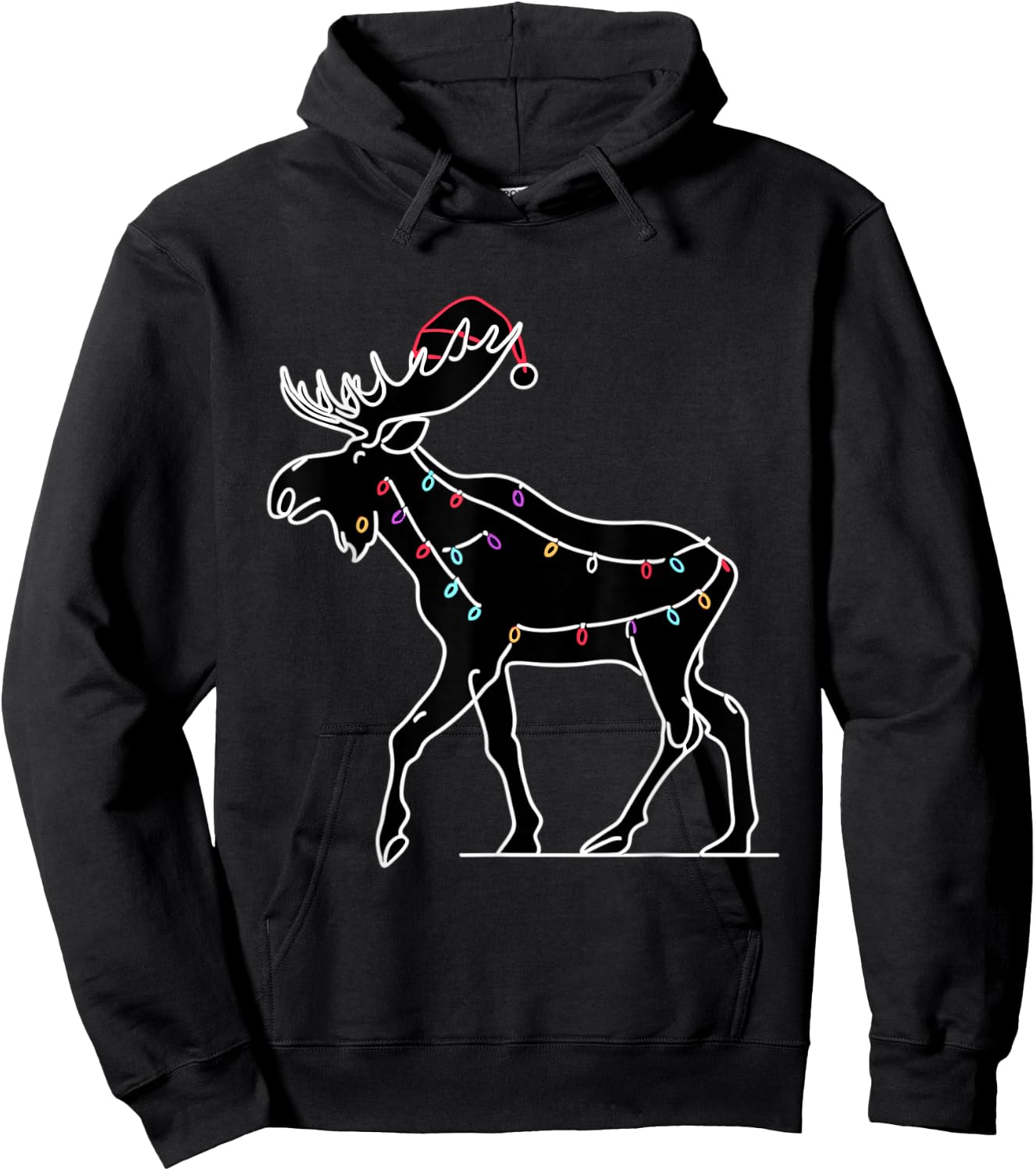 Moose Santa Hat Christmas Tree Lights Ugly Pajama Lover Hoodie - Hoodie | Black