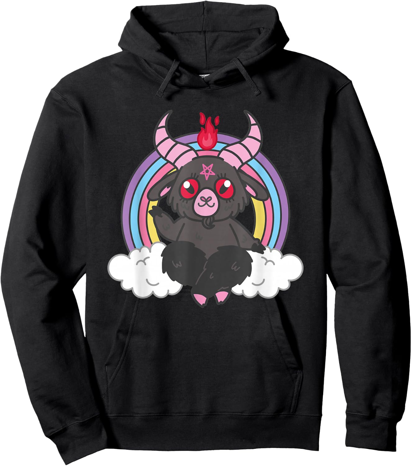 Pastel Goth Cute Kawaii Weird Goat Rainbow Satanic Pentagram Hoodie - Hoodie | Black