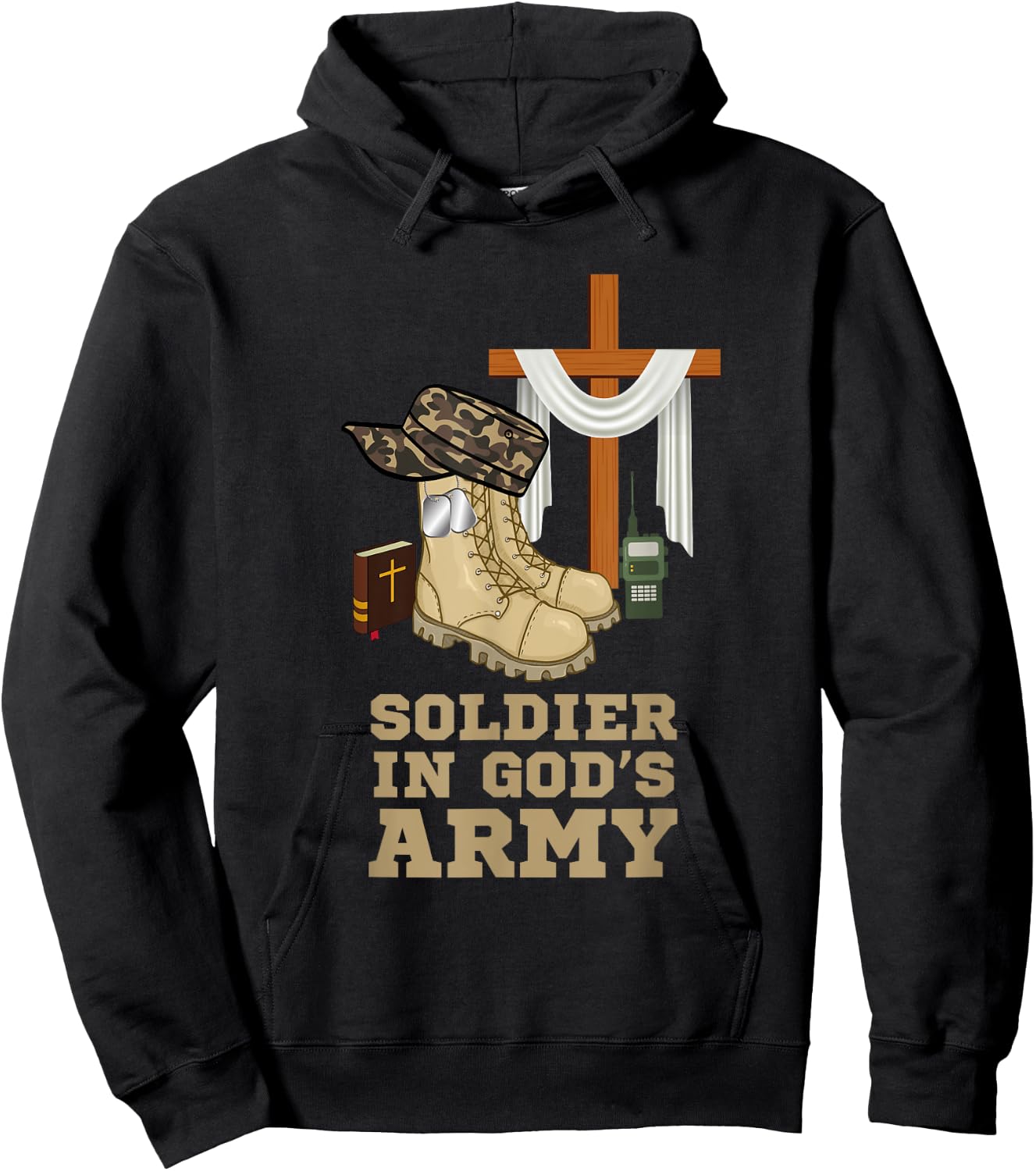 Christian Soldier In God's Army Military Jesus Christ Cross Hoodie - Hoodie | Black