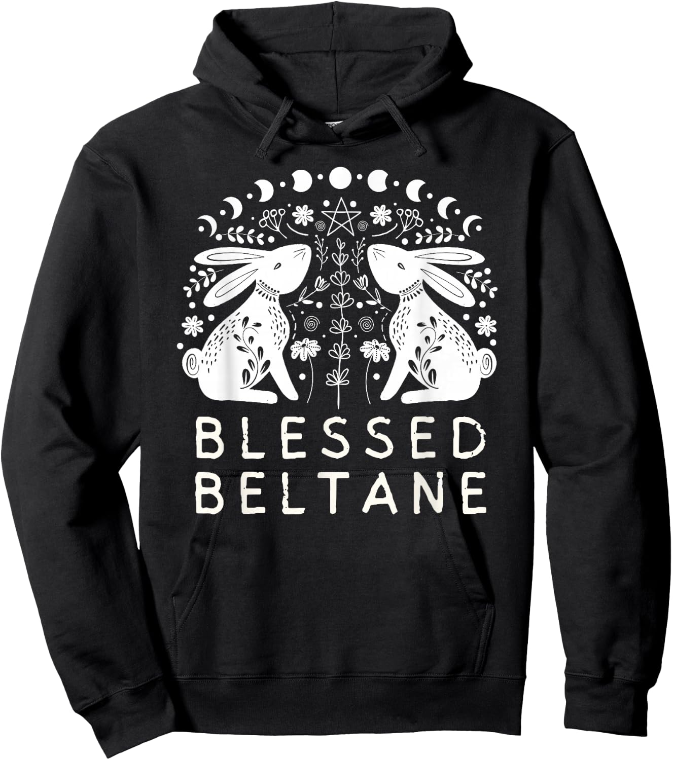 Pagan Rabbits and Flowers Beltane Blessings Paganism Hoodie - Hoodie | Black