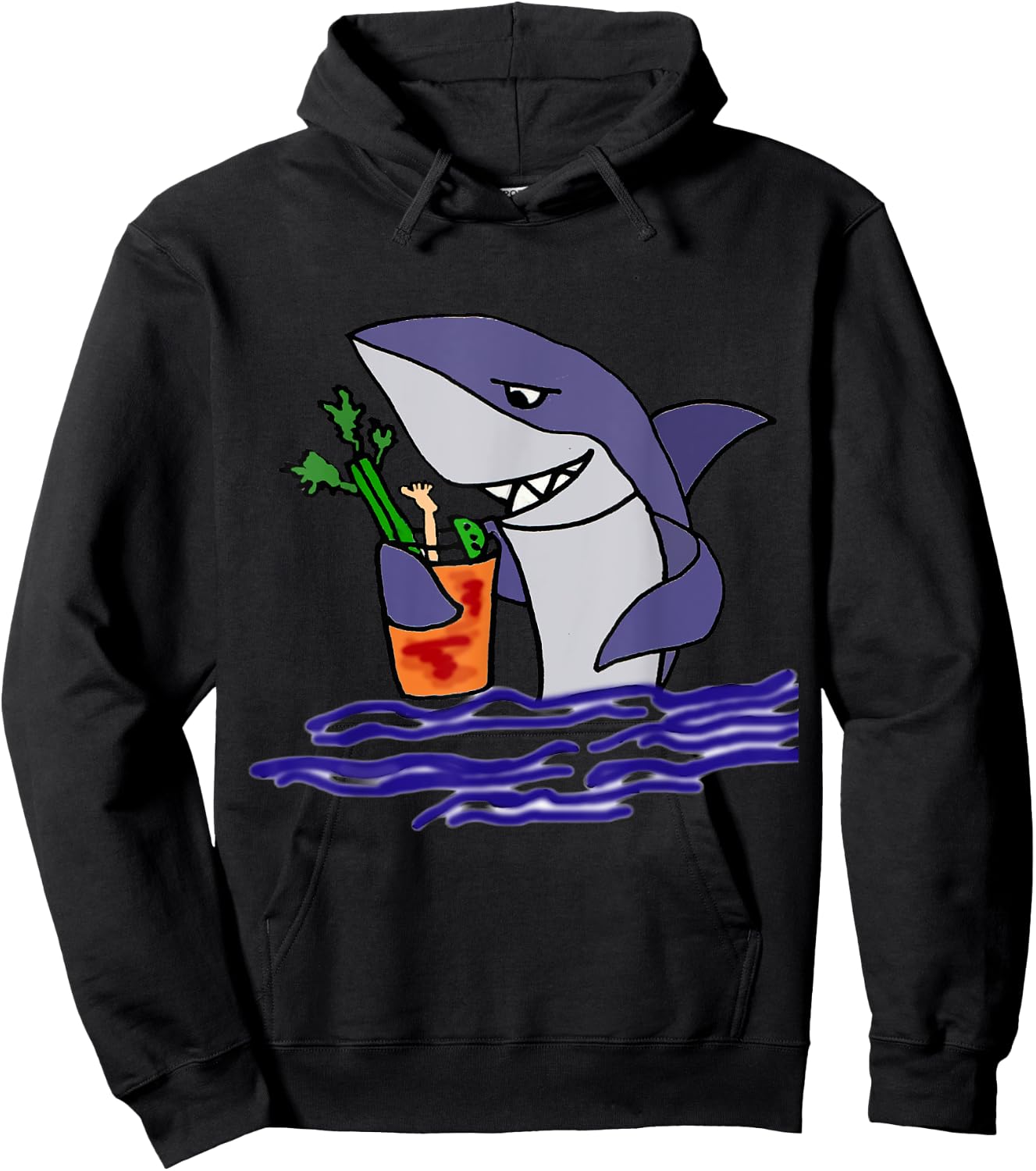 Smiletodaytees Funny Shark Drinking Bloody Mary Hoodie - Hoodie | Black