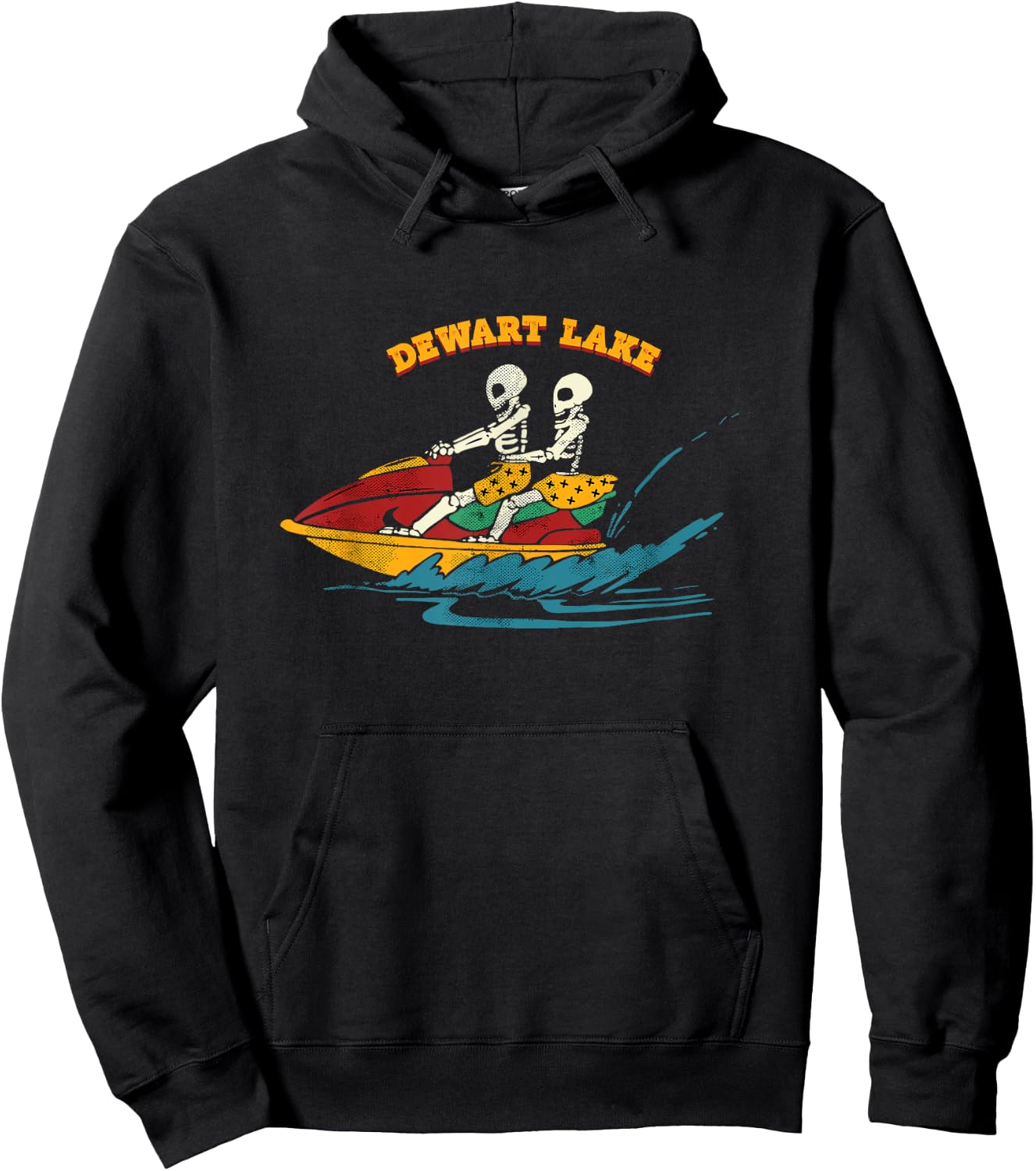 Dewart Lake Indiana Funny Skeleton Jet Ski Retro Hoodie - Hoodie | Black