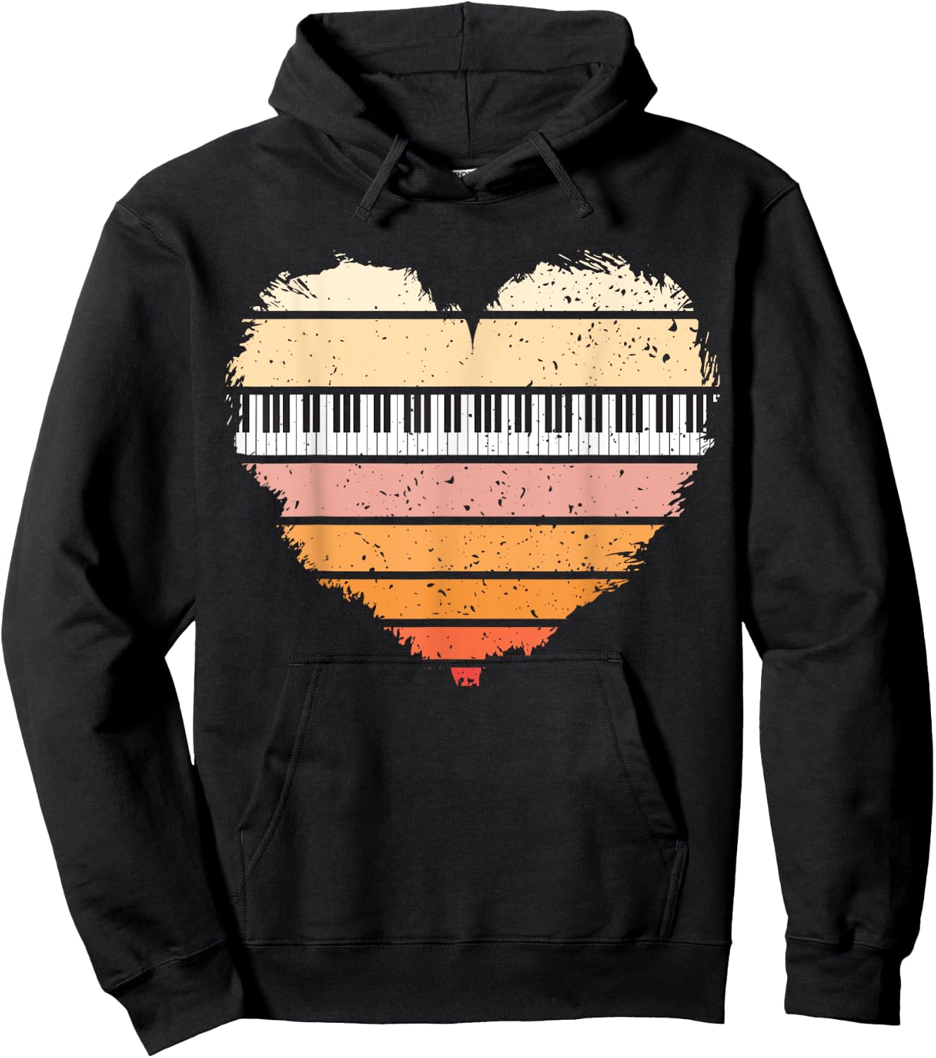 Piano Lover Pianist Piano Player Retro Sunset Heart Musician Hoodie - Hoodie | Black