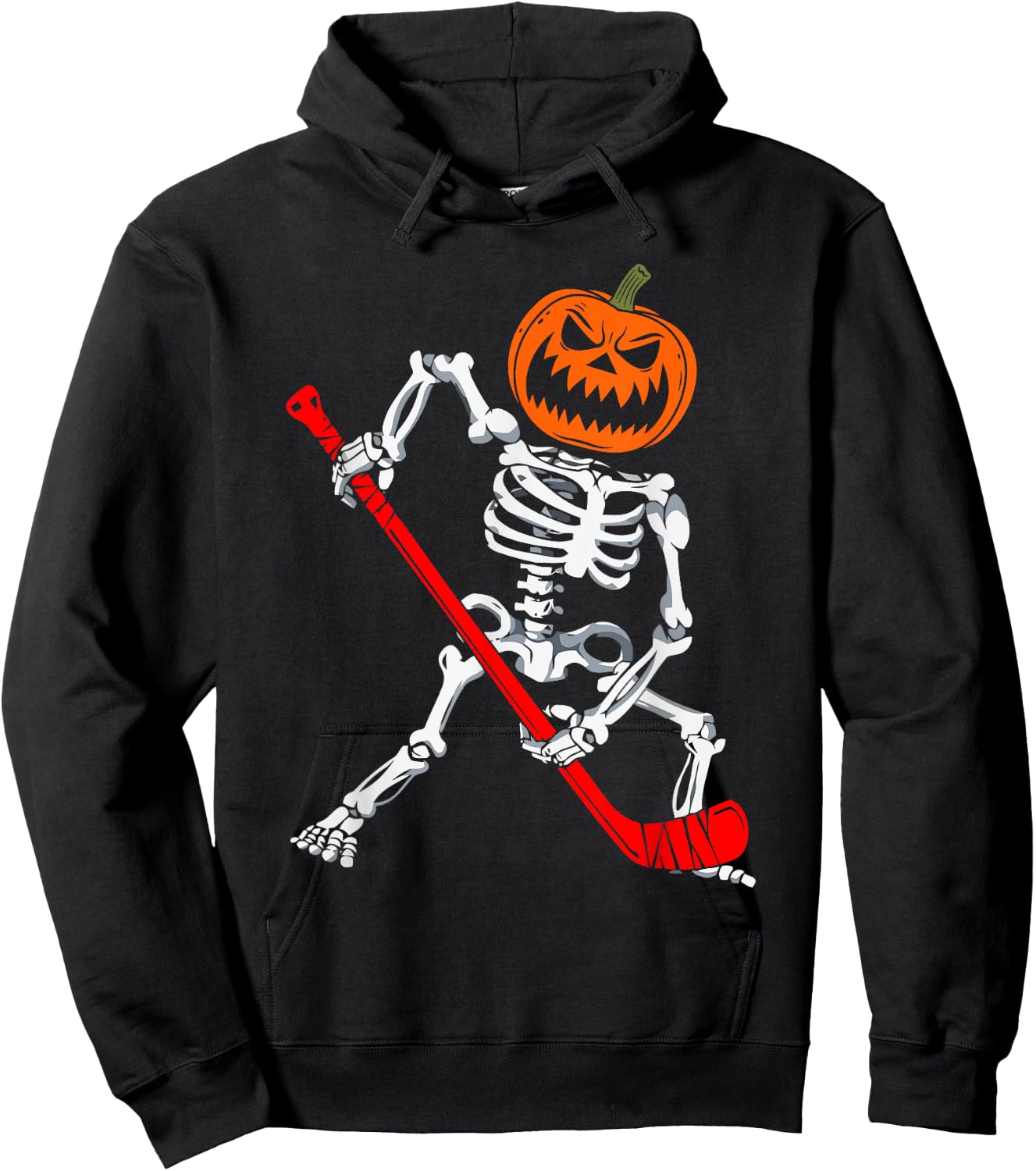 Skeleton Ice Hockey Halloween Pumpkin Hockey Boys Kids Hoodie - Hoodie | Black