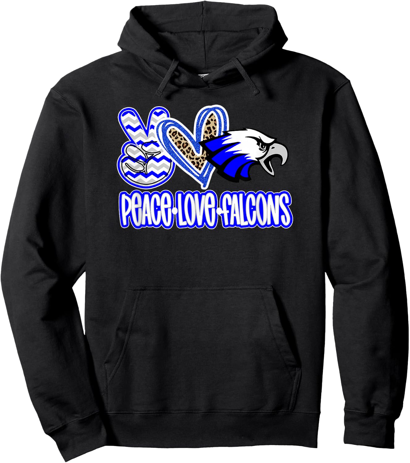Peace Love Falcons School Spirit Blue White Falcons Mom Hoodie - Hoodie | Black