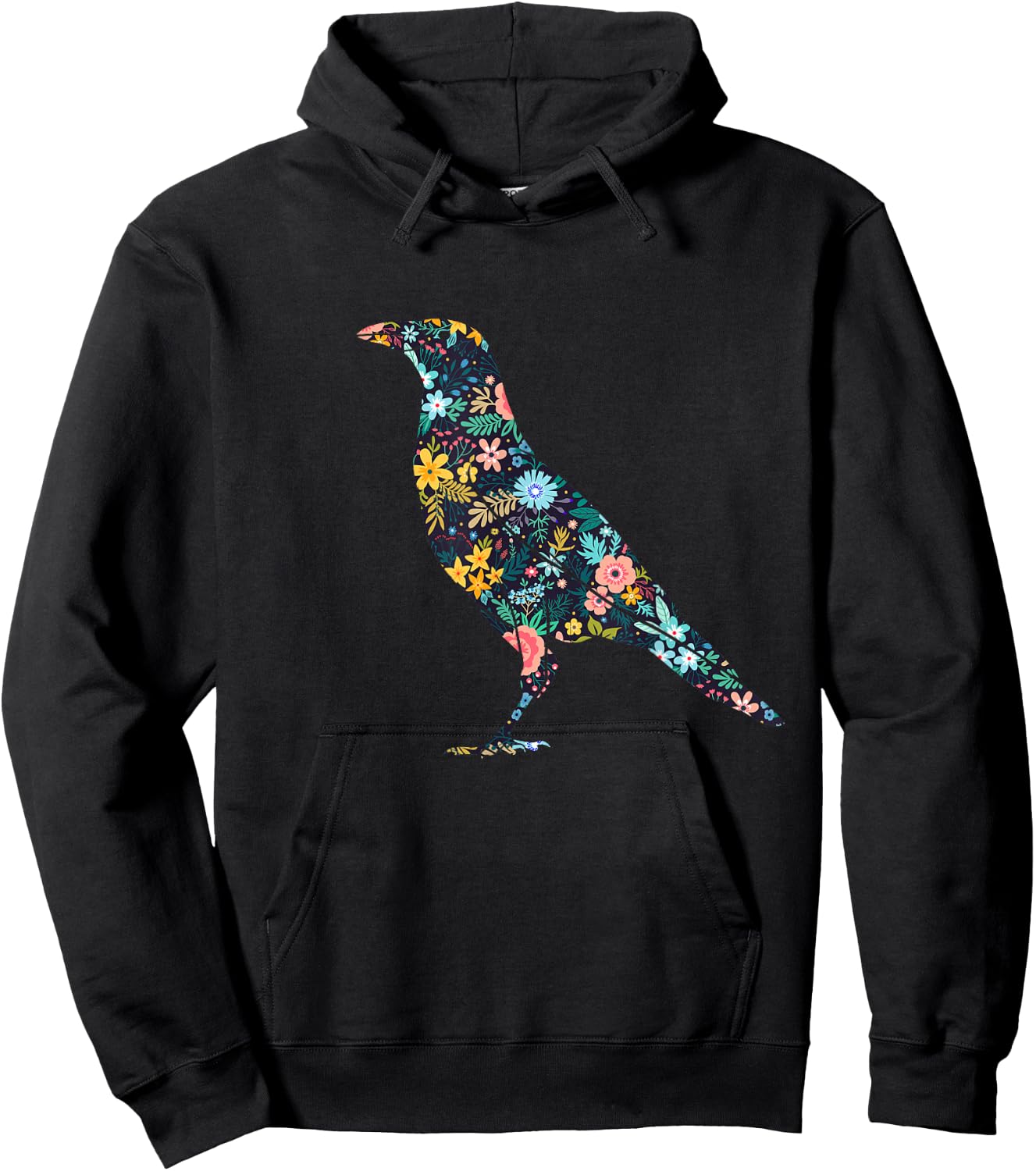 Floral Crow Silhouette Girls Graphic Raven Hoodie - Hoodie | Black
