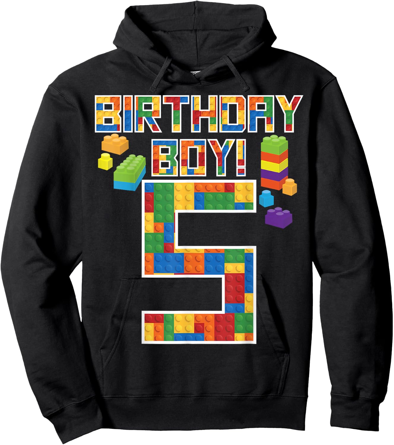 Cute 5th Birthday Gift 5 Years Old Block Building Boys Kids Hoodie - Hoodie | Black