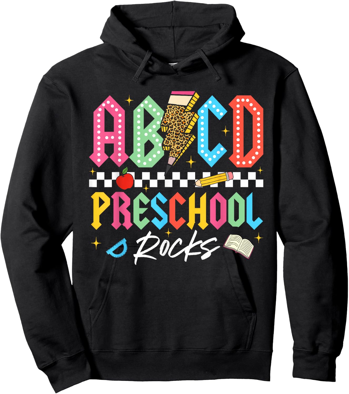 ABCD Preschool Rocks Pencil Lightning Teachers Rock Boys Hoodie - Hoodie | Black
