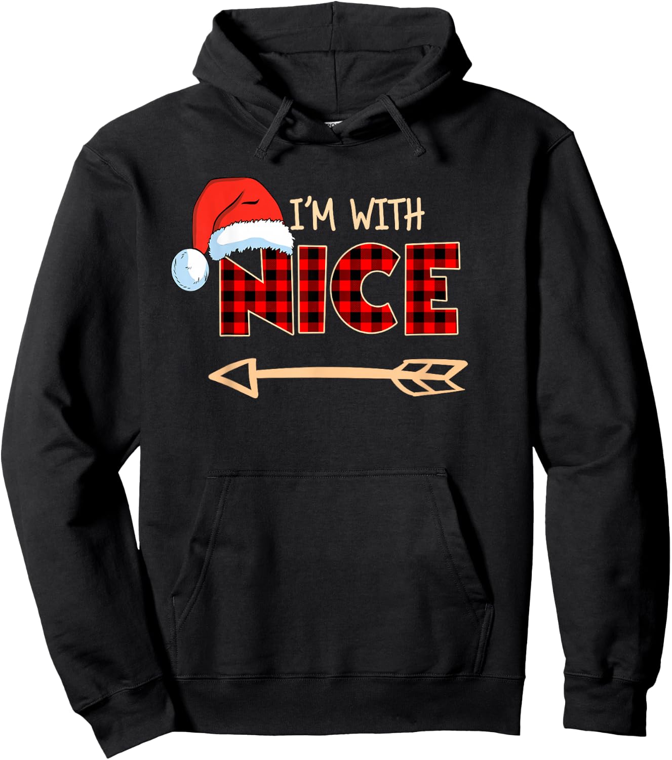 Naughty or Nice Christmas Couple I'm With Nice Red Plaid Hoodie - Hoodie | Black