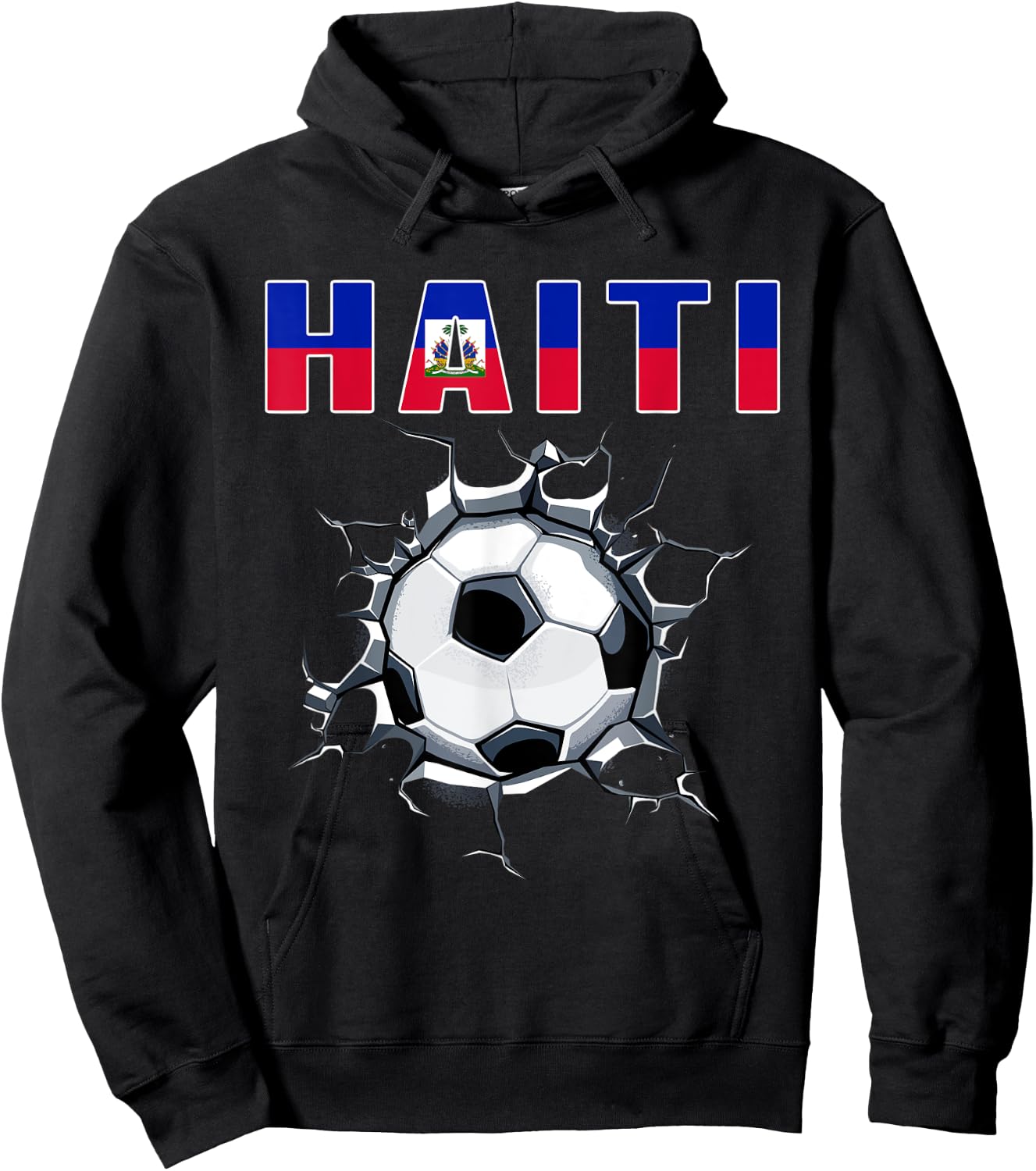 Haiti Soccer Fans Jersey Haitian Football In Cracked Wall Hoodie - Hoodie | Black