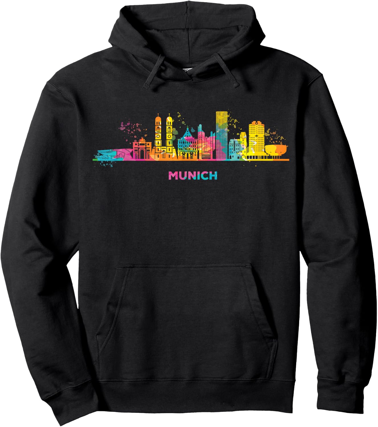 Munich Skyline Colourful Frauenkirche Cityscape Munich , black Hoodie - Hoodie | Black