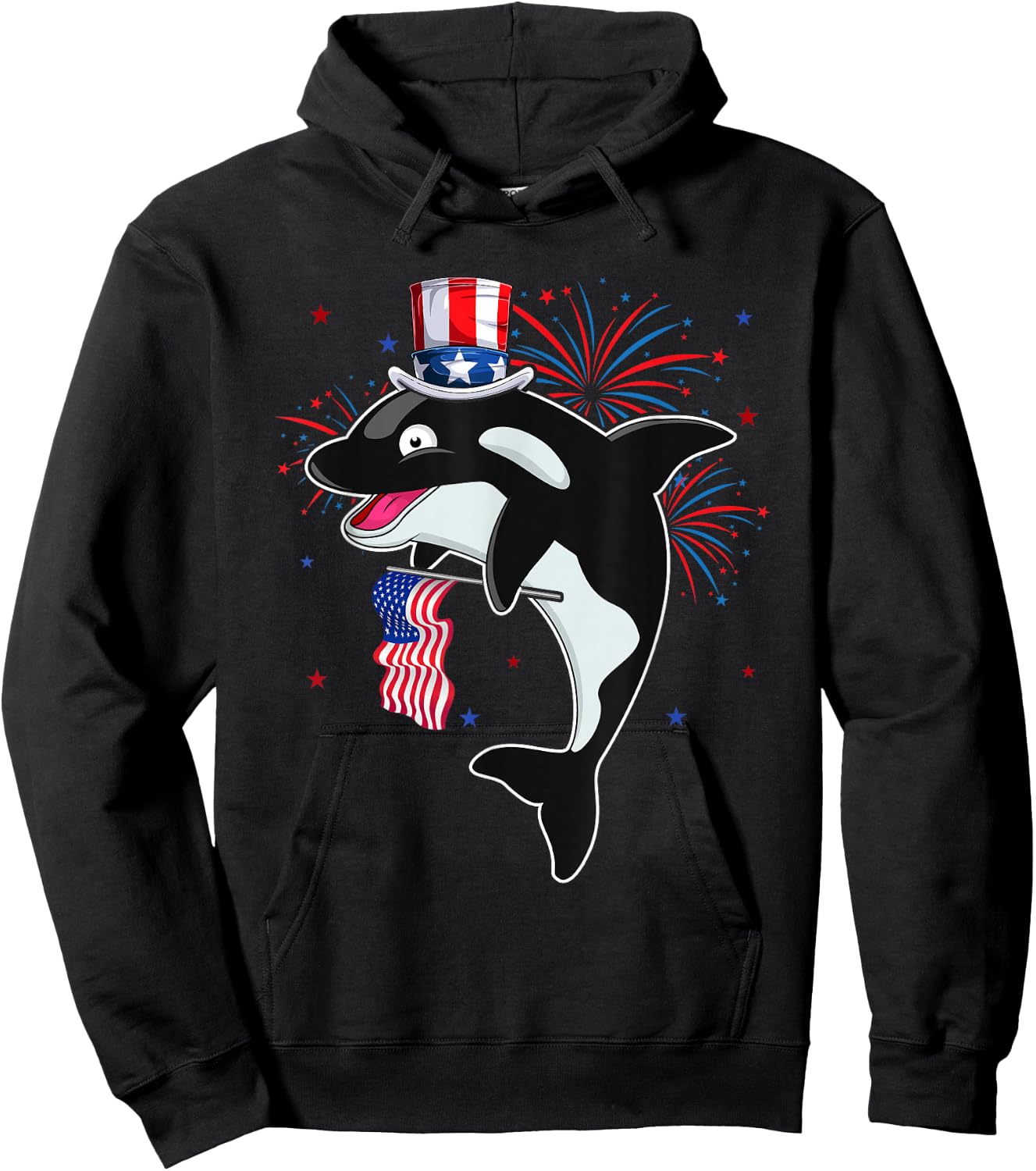 Orca Costume American Flag 4th of July Fireworks Lover Hoodie - Hoodie | Black