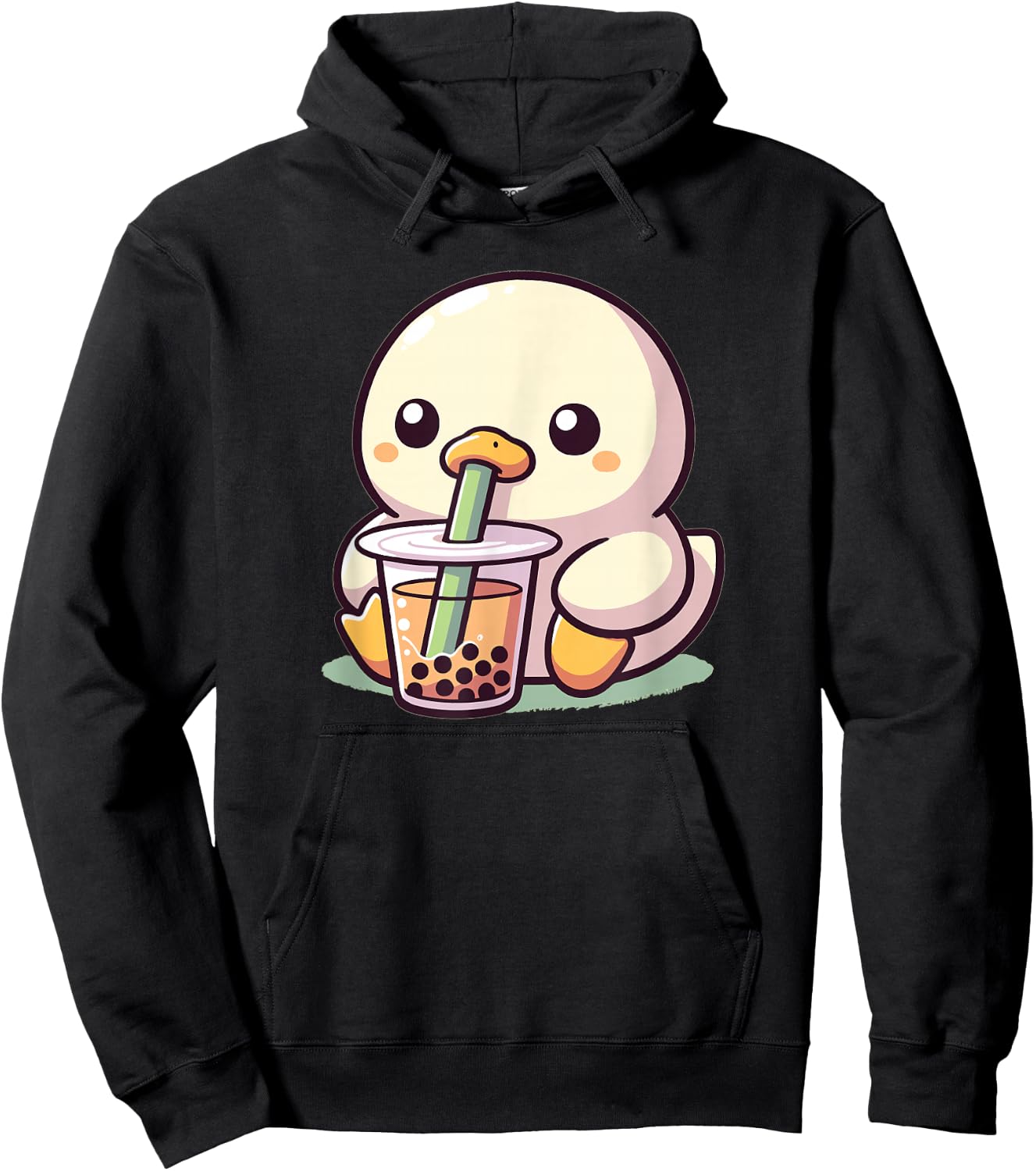 Discover Animal Designs In Kawaii Style Here Women's Kawaii Duck Bubble Tea Boba Duck Black Small Regular Fit Short Sleeve Cotton 65% Polyester 35% Hoodie - Hoodie | Black