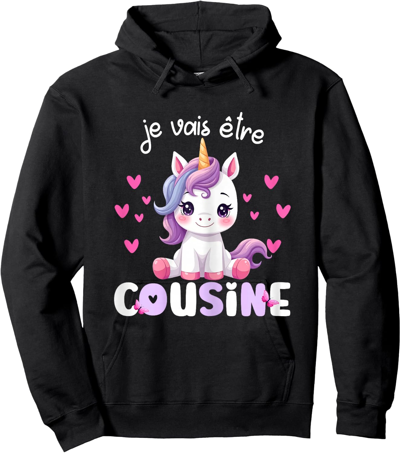 I Will Be Cousin Unicorn Announcement Pregnancy Cousin , Black, Female X-Small Hoodie - Hoodie | Black