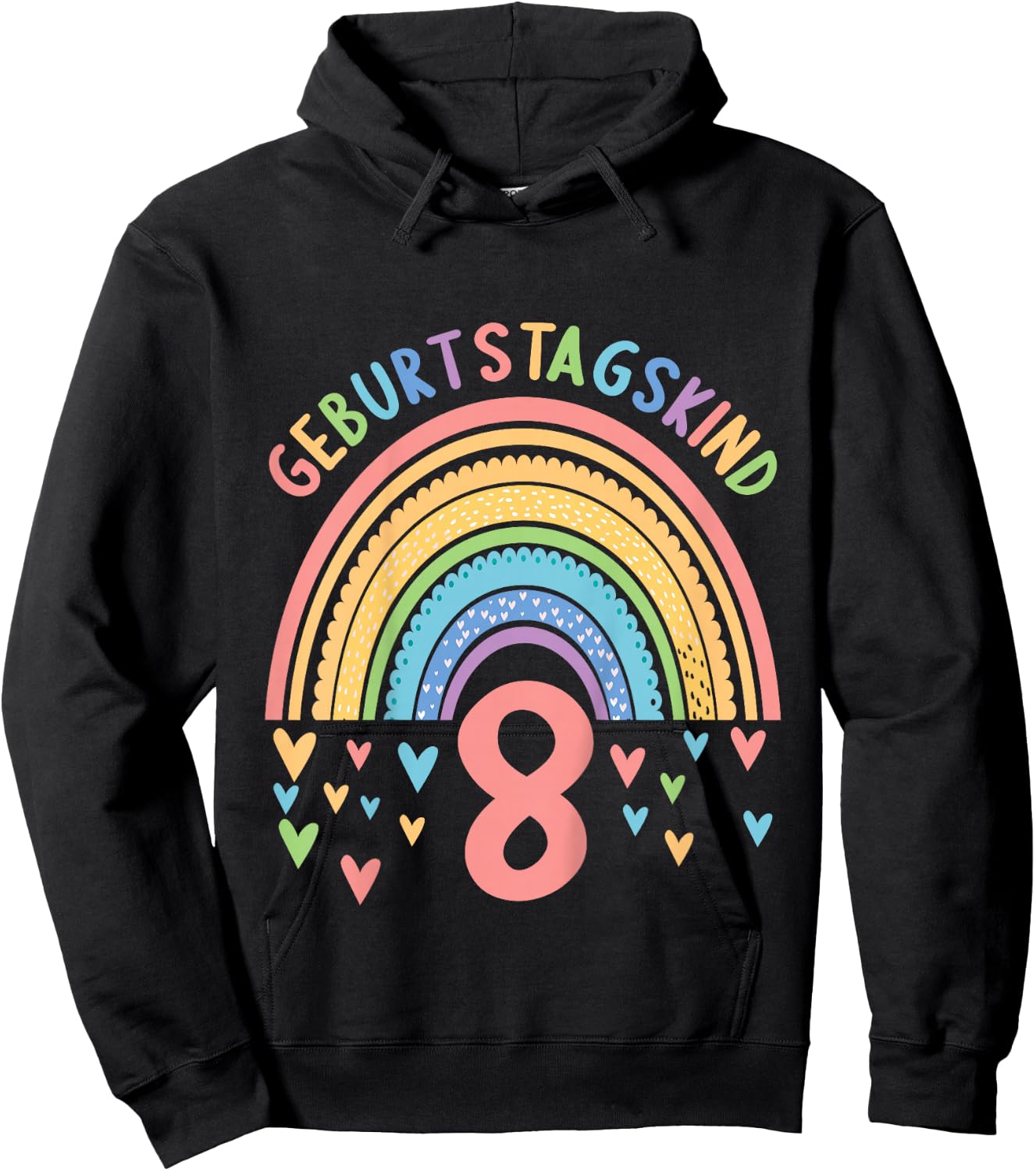 8 Jahre alt Junge Mädchen Rainbow Regenbogen 8. Geburtstag Hoodie - Hoodie | Black