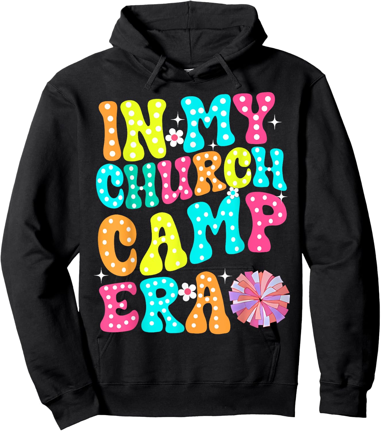 In My Church Camp Era Funny Groovy Summer Camping Hoodie - Hoodie | Black