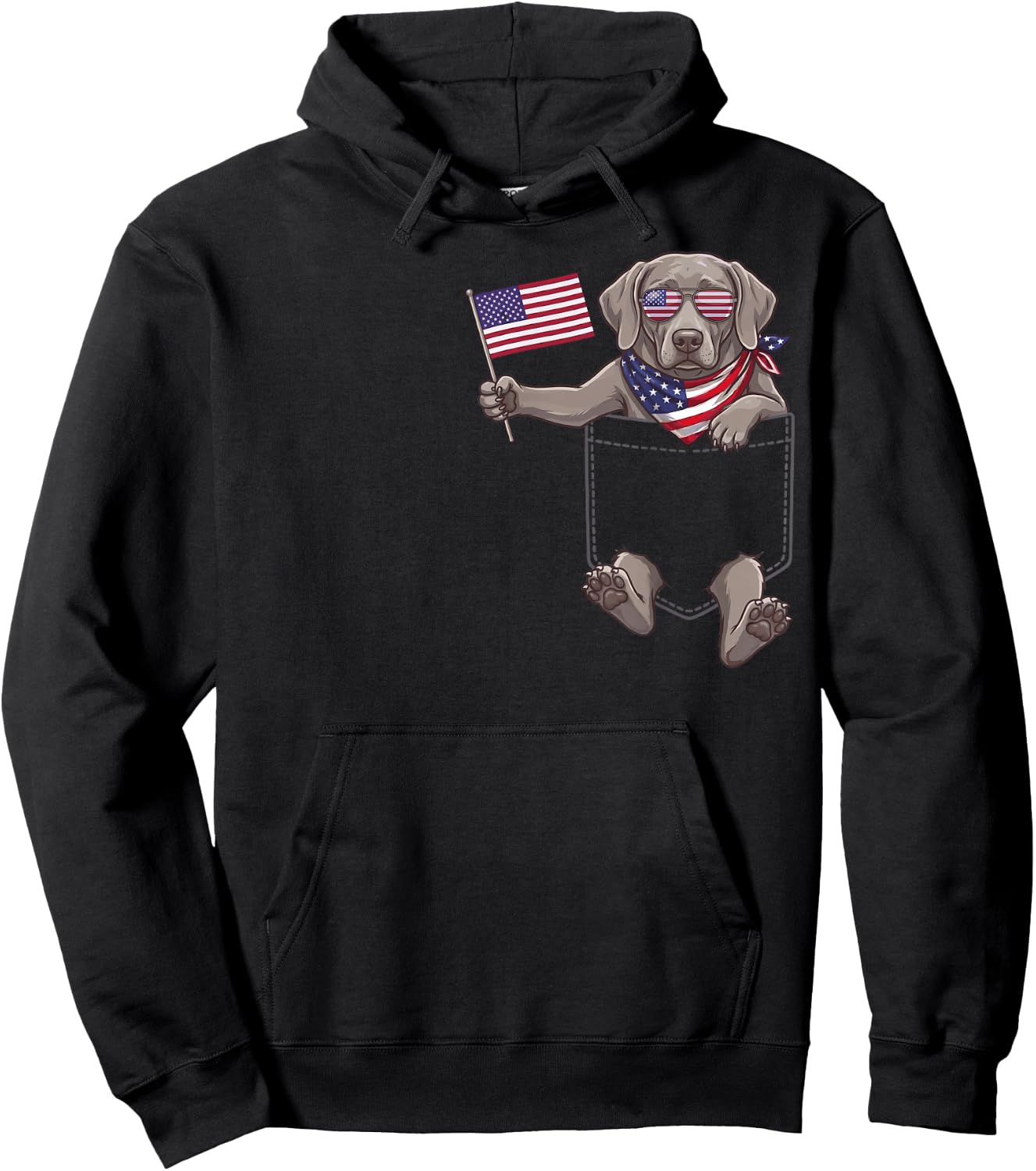 Weimaraner Dog Pocket Patriotic American Flag 4th of July Hoodie - Hoodie | Black