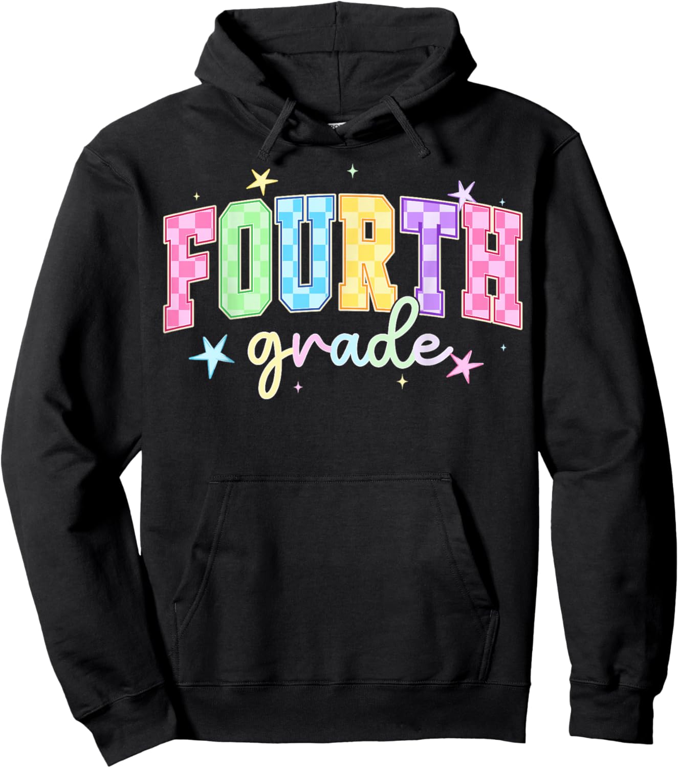 Back to School Checkered Fourth Grade Team Teacher Students Hoodie - Hoodie | Black