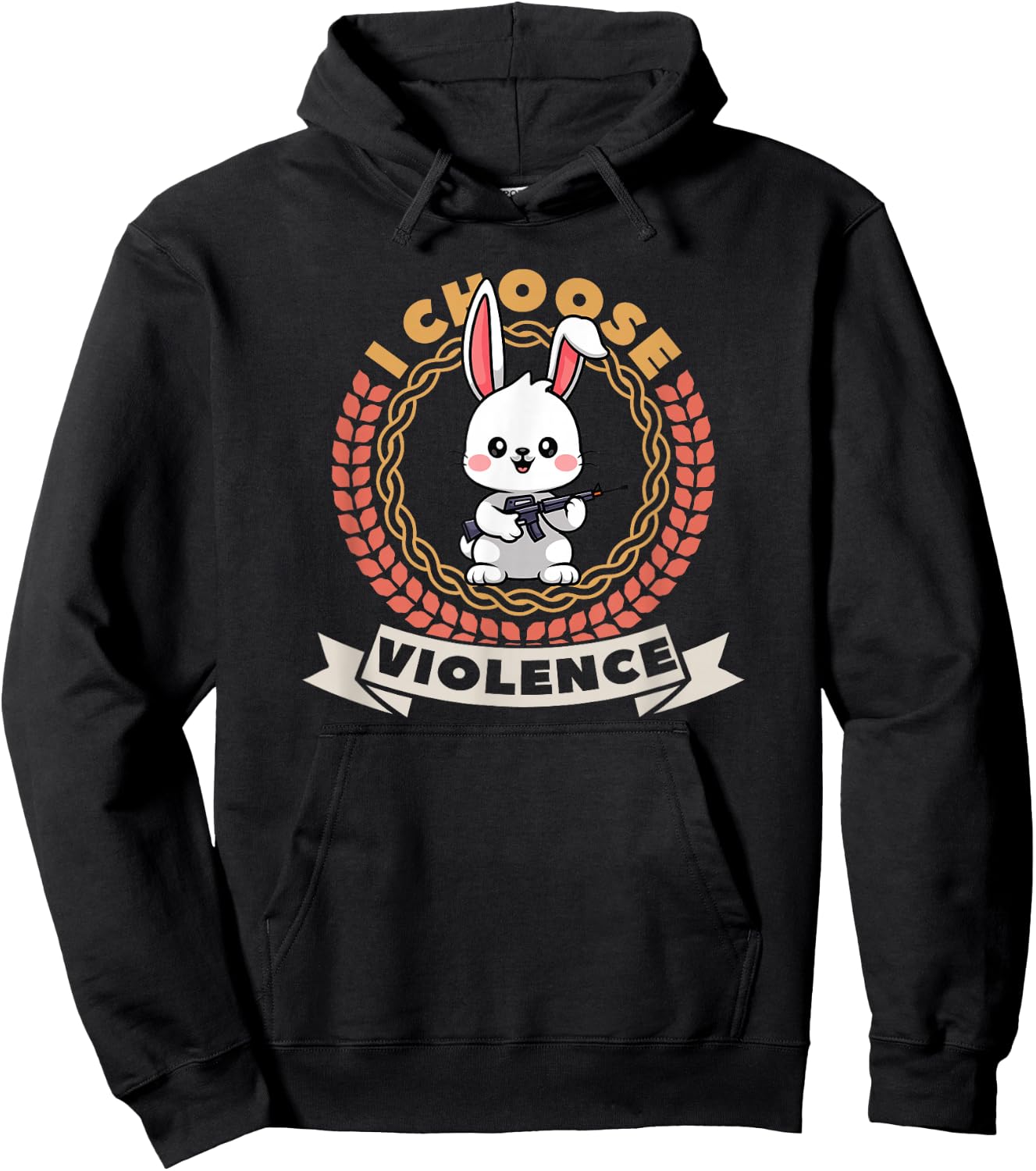 I Choose Violence Funny Cute Bunny holding Gun Hoodie - Hoodie | Black