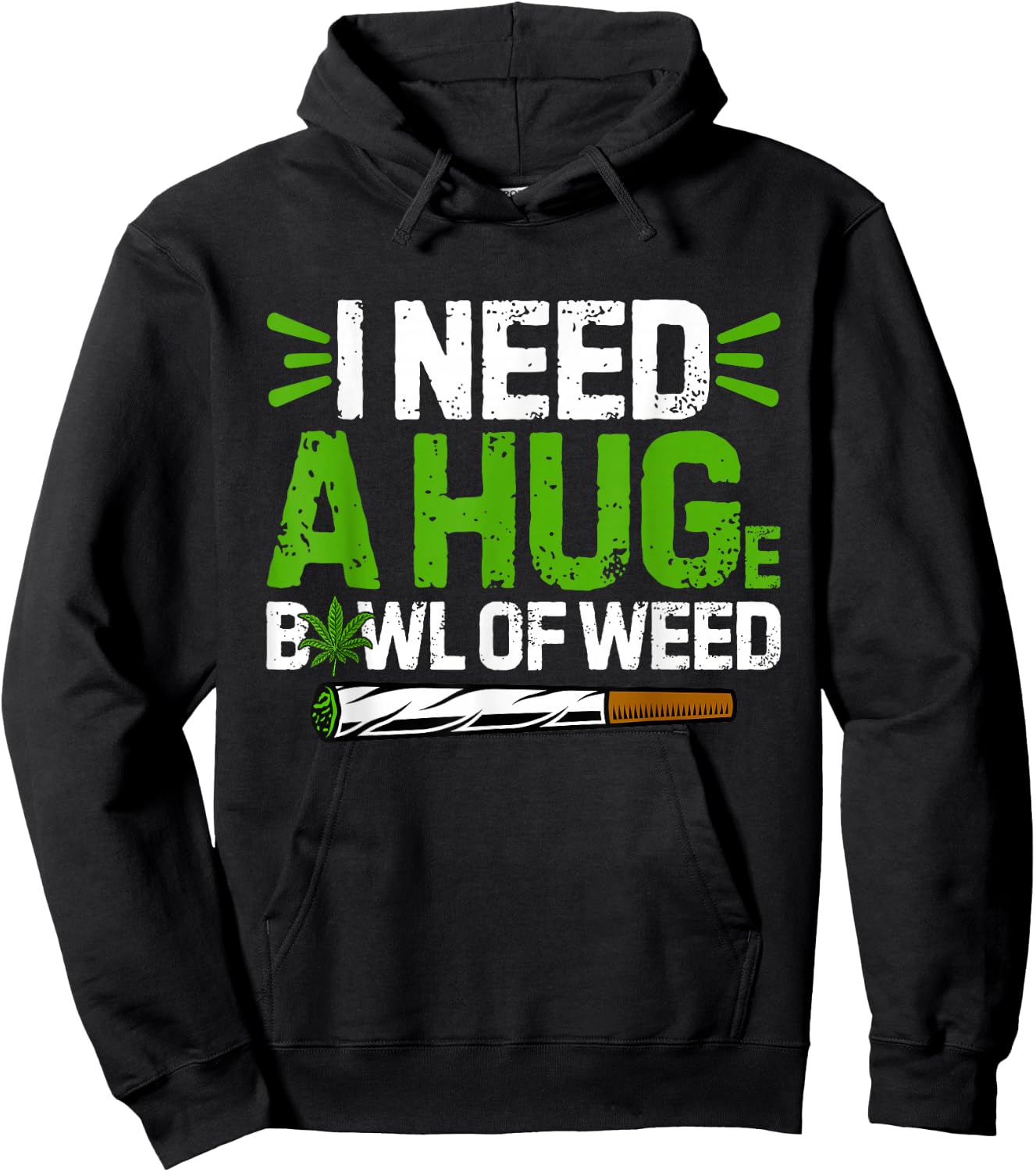 Generic -Adults Black Hemp 100% Cotton Short Sleeve X-Small I Need A Hug Funny Huge Bowl Of Weed Smoking Marijuana Hoodie - Hoodie | Black