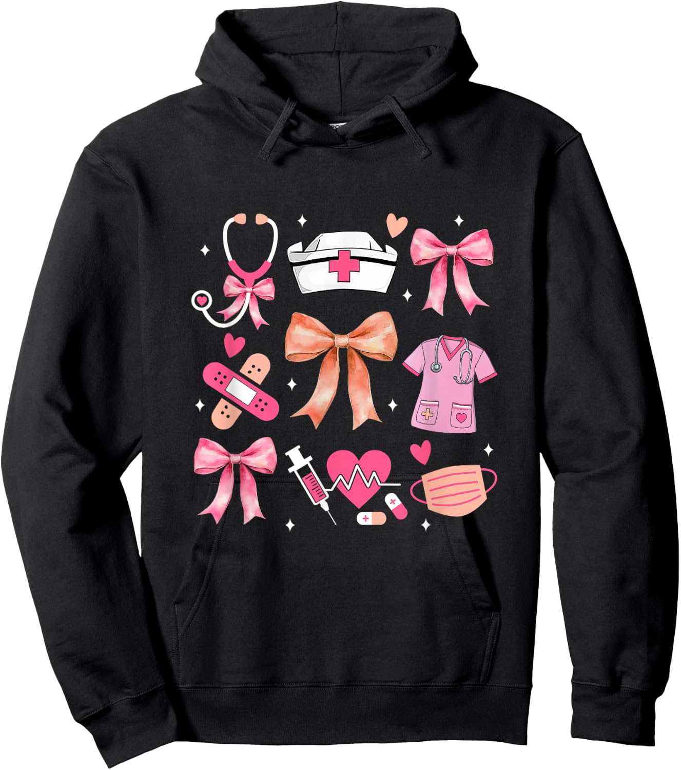 Cute Pink Coquette Bow Nurse Life Nursing Design Hoodie - Hoodie | Black