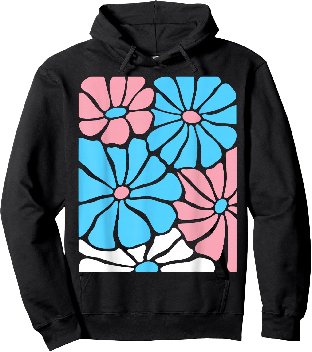 Bold Trans Pride Flowers In Transgender Flag Colors Hoodie - Hoodie | Black