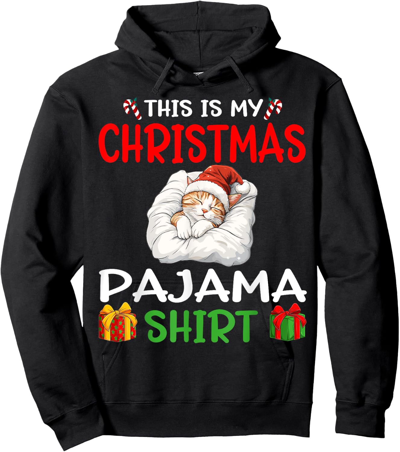 Cute Cat Kitten Animal This is my Christmas Pajama Hoodie - Hoodie | Black