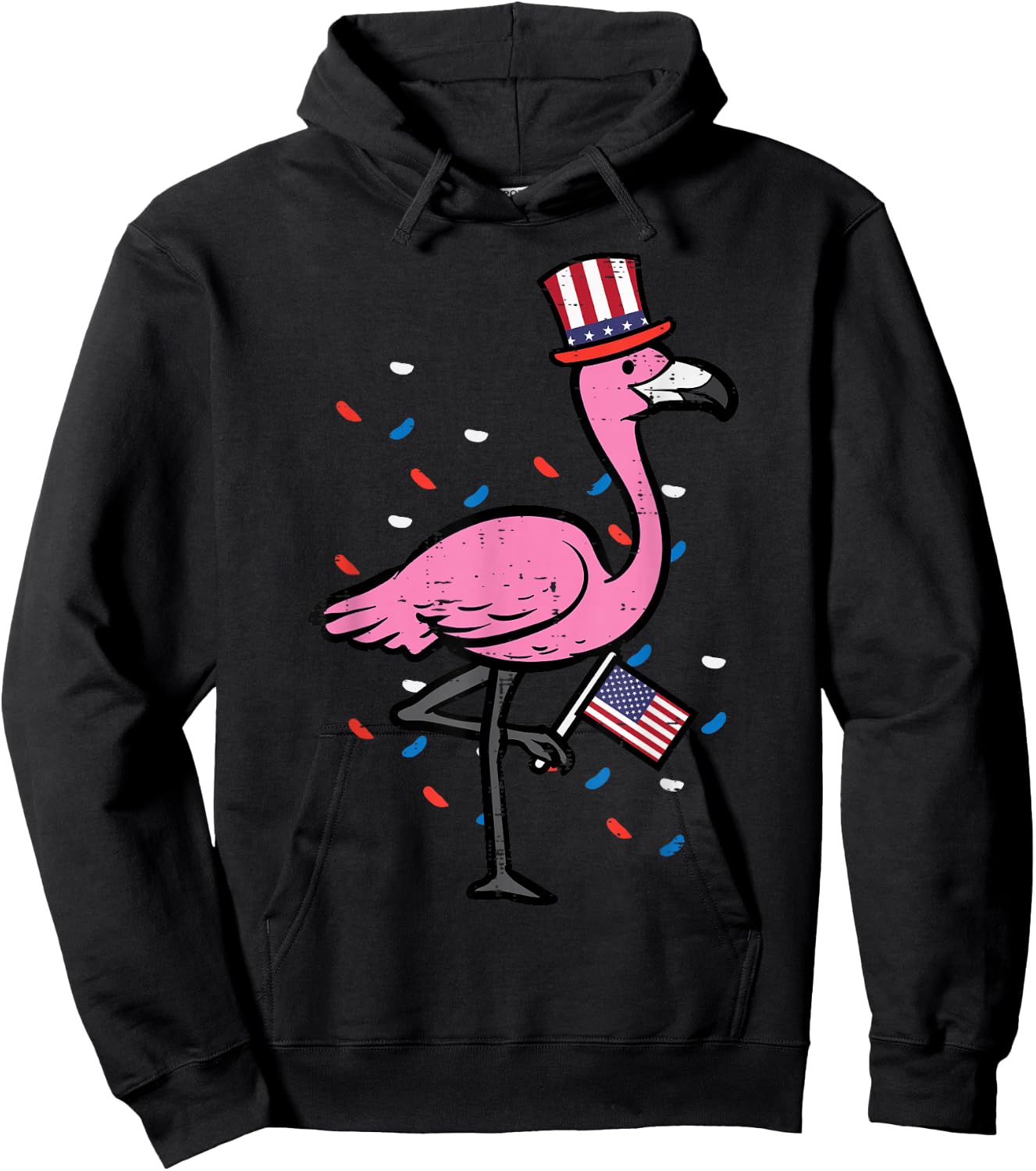 4th July Flamingo US Flag Bird Patriotic Women Girls Kid Men Hoodie - Hoodie | Black