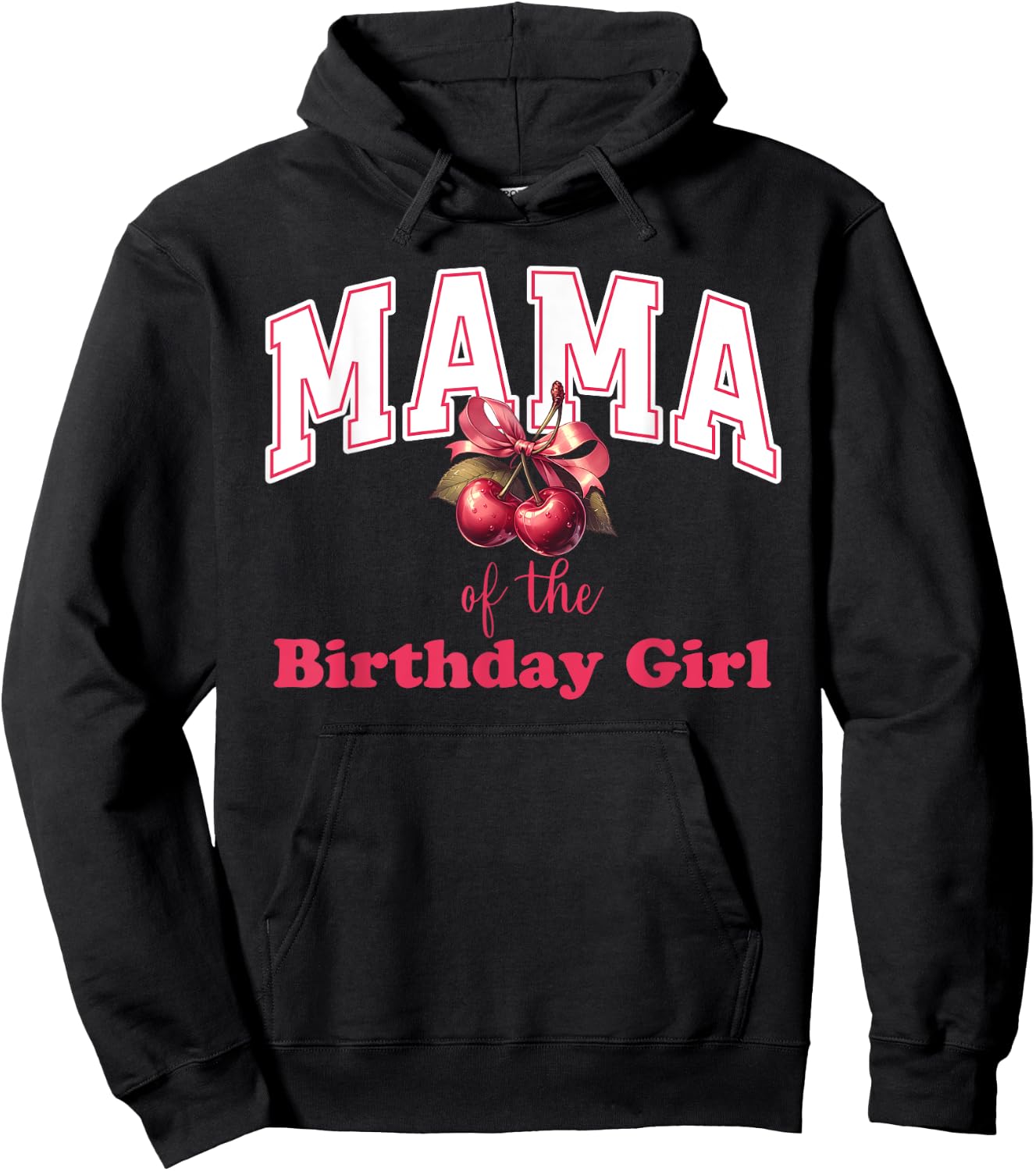 Mama of the Birthday Girl Cherry Theme Party Coquette Bow Hoodie - Hoodie | Black