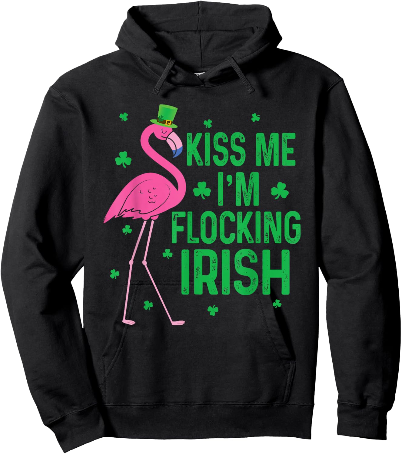 Kiss Me I'm Flocking Irish Flamingo Funny St Patricks Day Hoodie - Hoodie | Black