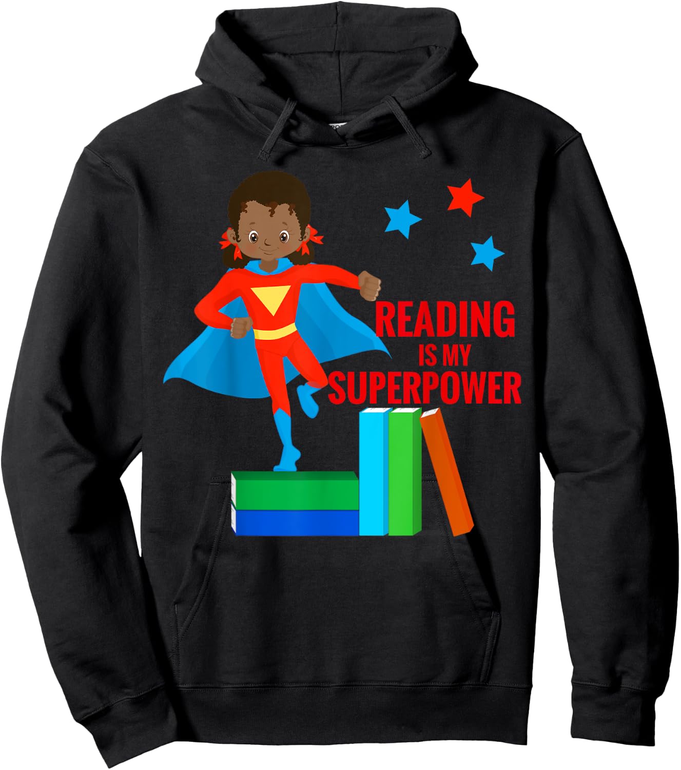 Reading is My Superpower African American Girl Books T Shirt Hoodie - Hoodie | Black