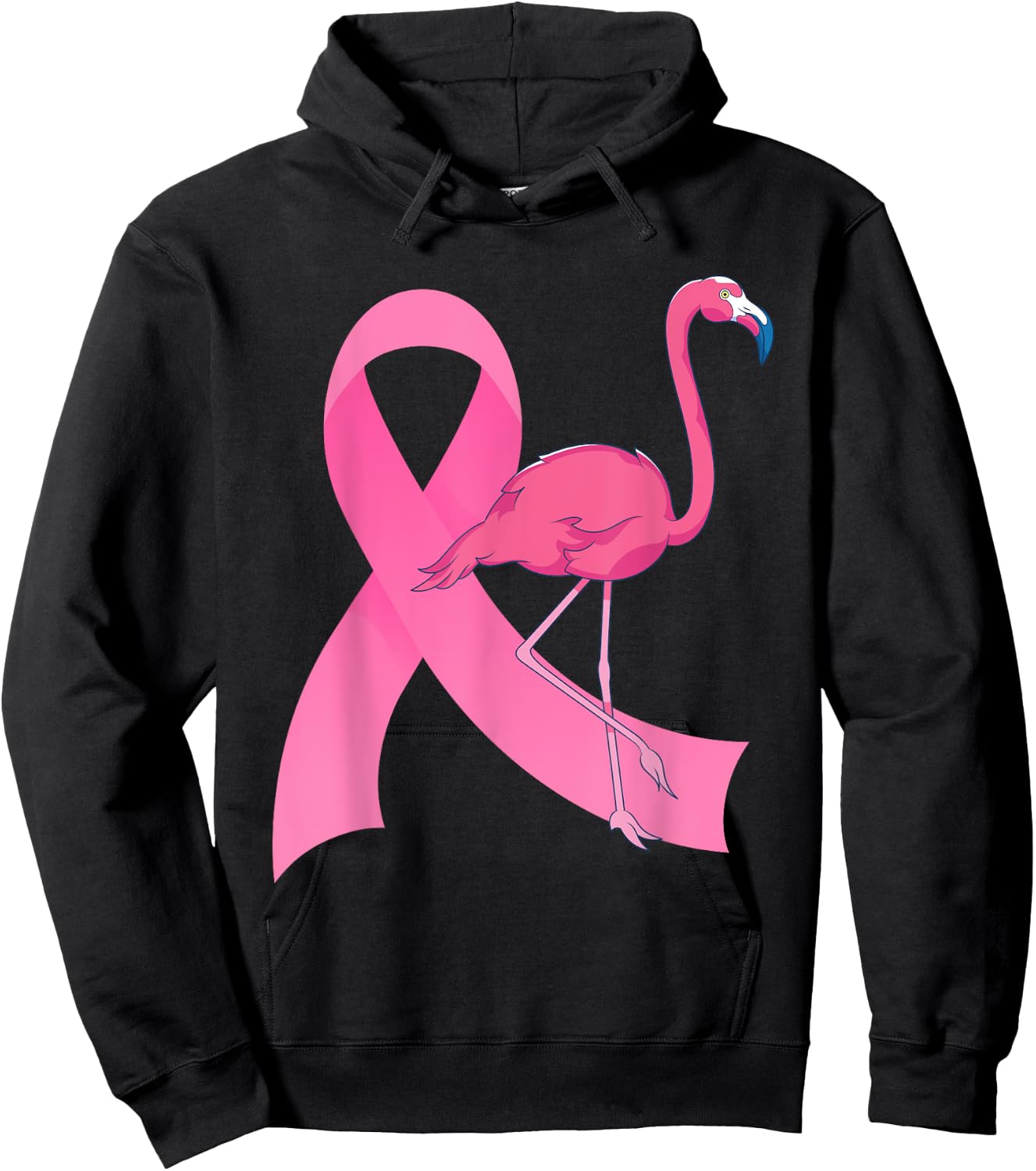 Exotic Animal Flamingo Pink Ribbon Breast Cancer Awareness Hoodie - Hoodie | Black