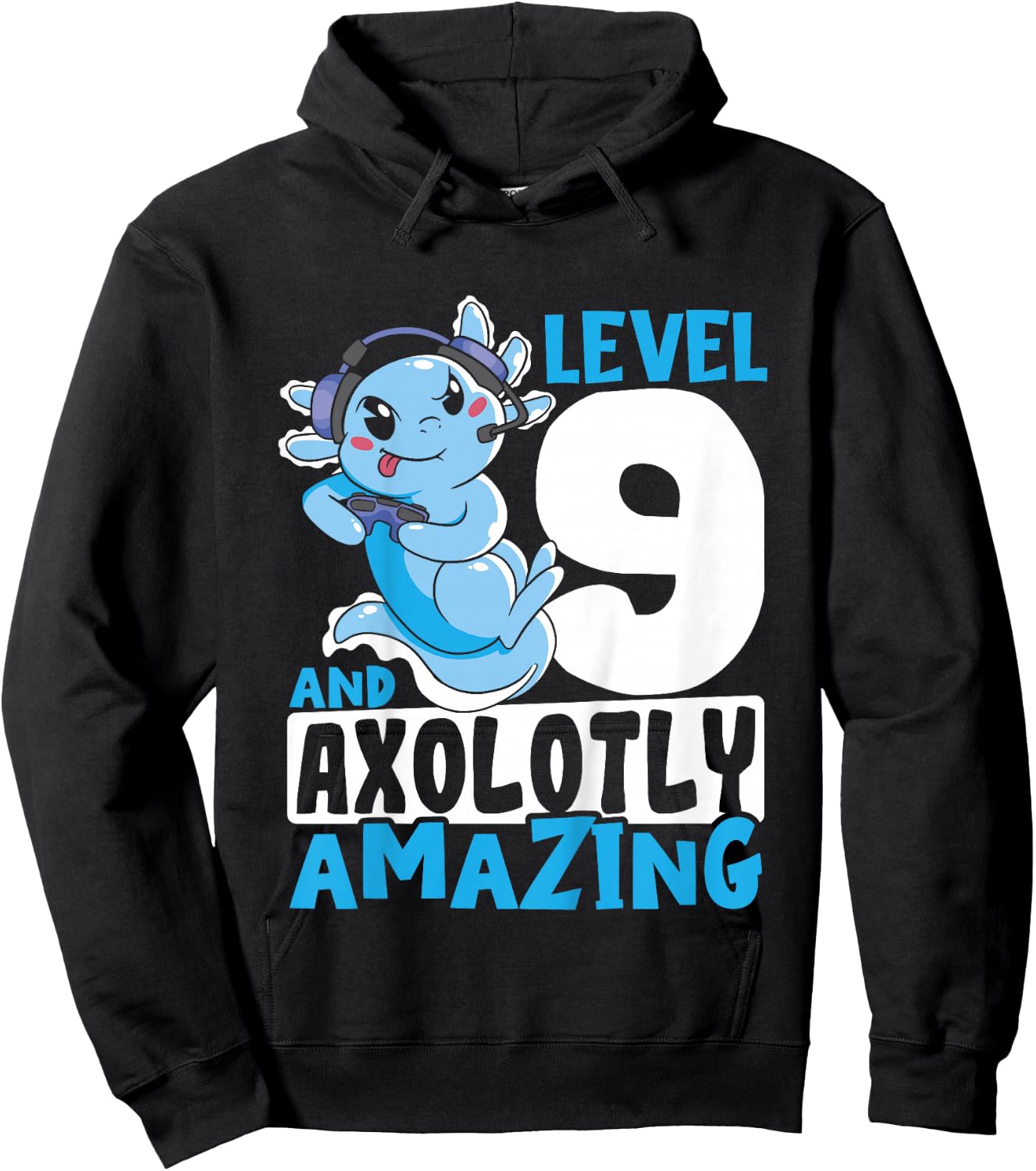 Kids Axolotl Birthday Gaming 9 Year Old Axolotl 9th Birthday Hoodie - Hoodie | Black